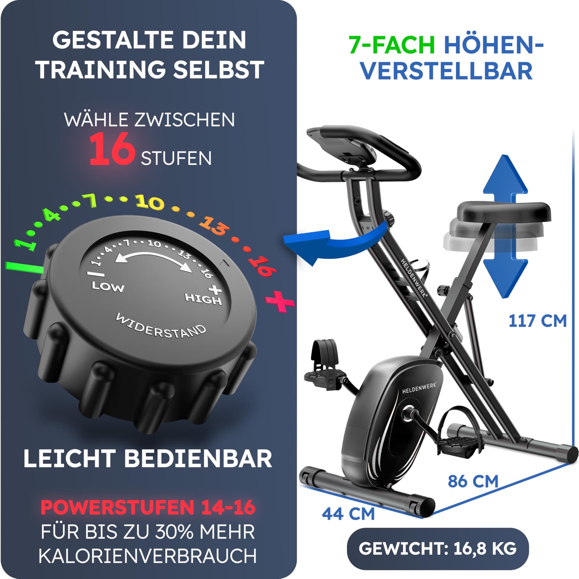 HELDENWERK Heimtrainer fahrrad Klappbar Set-extra bequem & leise- [FlexiFoam] bis 150KG – Bild 3