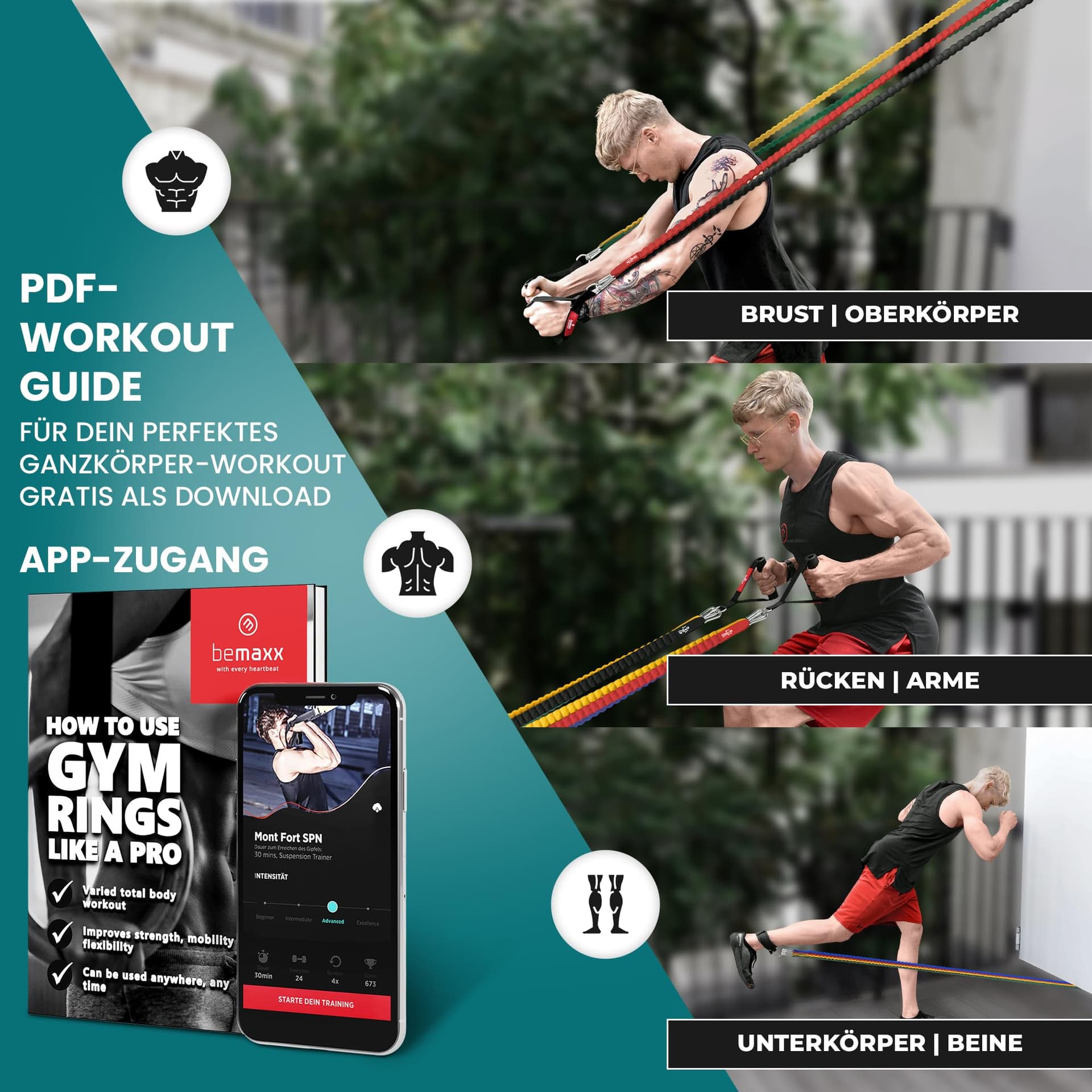 BeMaxx Resistance Bands Weerstandsbanden Stof Fitnessband Set + – Bild 8