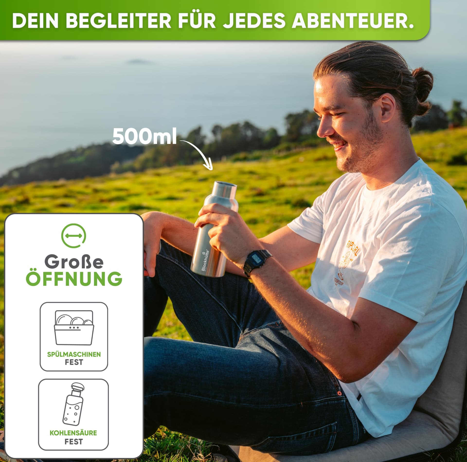 Blockhütte Premium Edelstahl Trinkflasche isoliert I 500ml – Bild 2