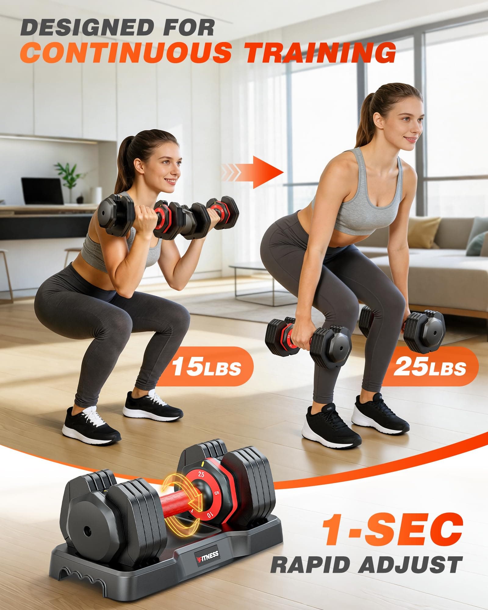 Rendpas Adjustable Dumbbell, 5-in-1/10-in-1, 25–55 lb – Bild 4