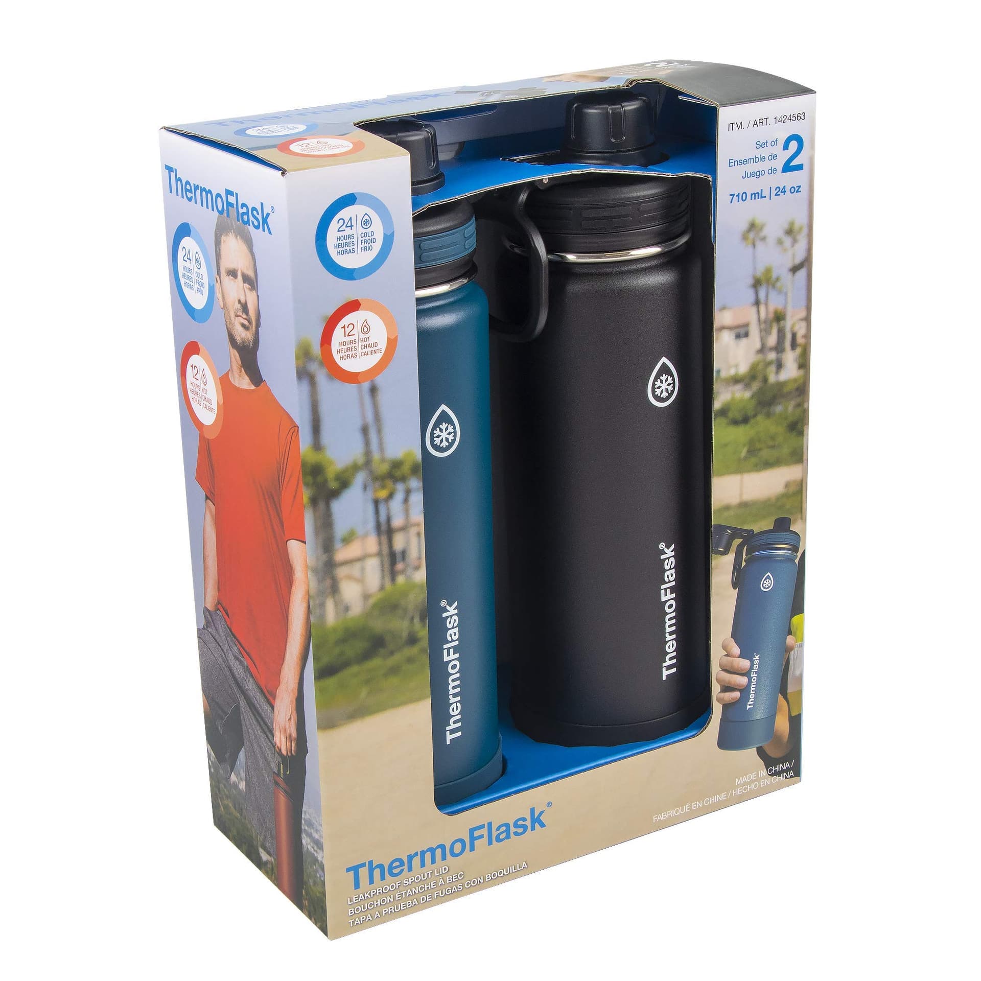 ThermoFlask Stainless Steel Water Bottles 2-Pack - Double-Wall Vacuum Insulated 24 oz – Bild 2