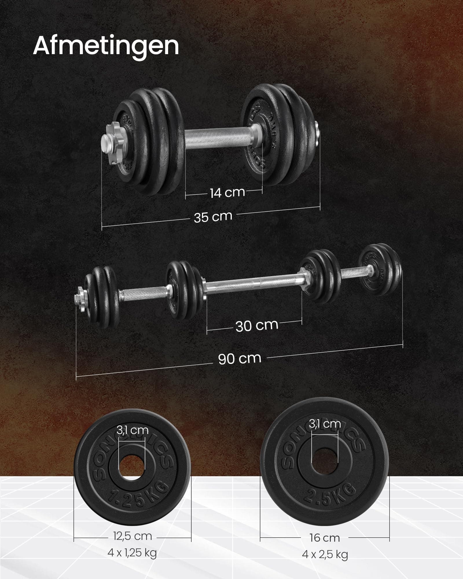SONGMICS Halterset, Gietijzeren dumbbells, Verstelbare halterset, 30 kg – Bild 6