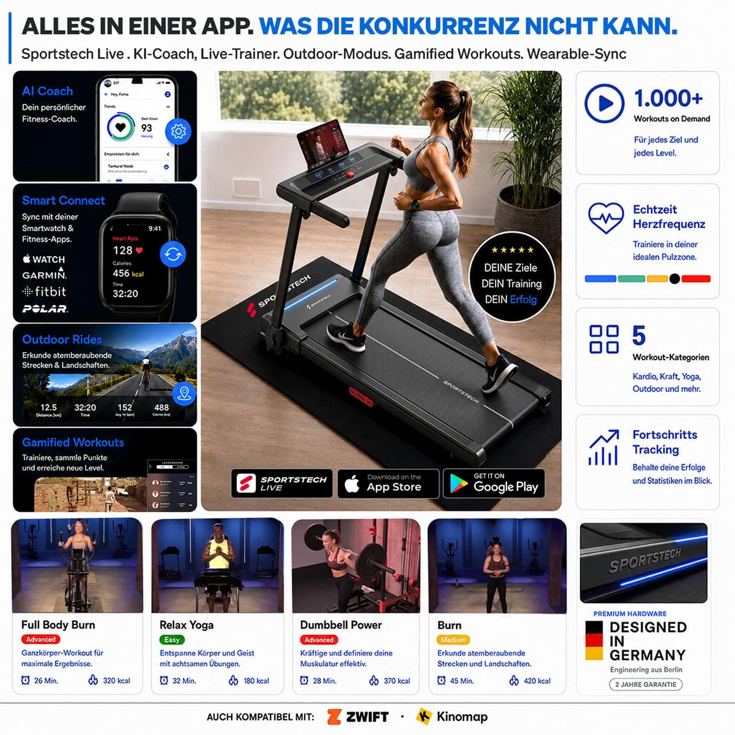 Sportstech Elektrisches Laufband - Klappbar mit 9% Steigung - Stabil bis 120 kg – Bild 8