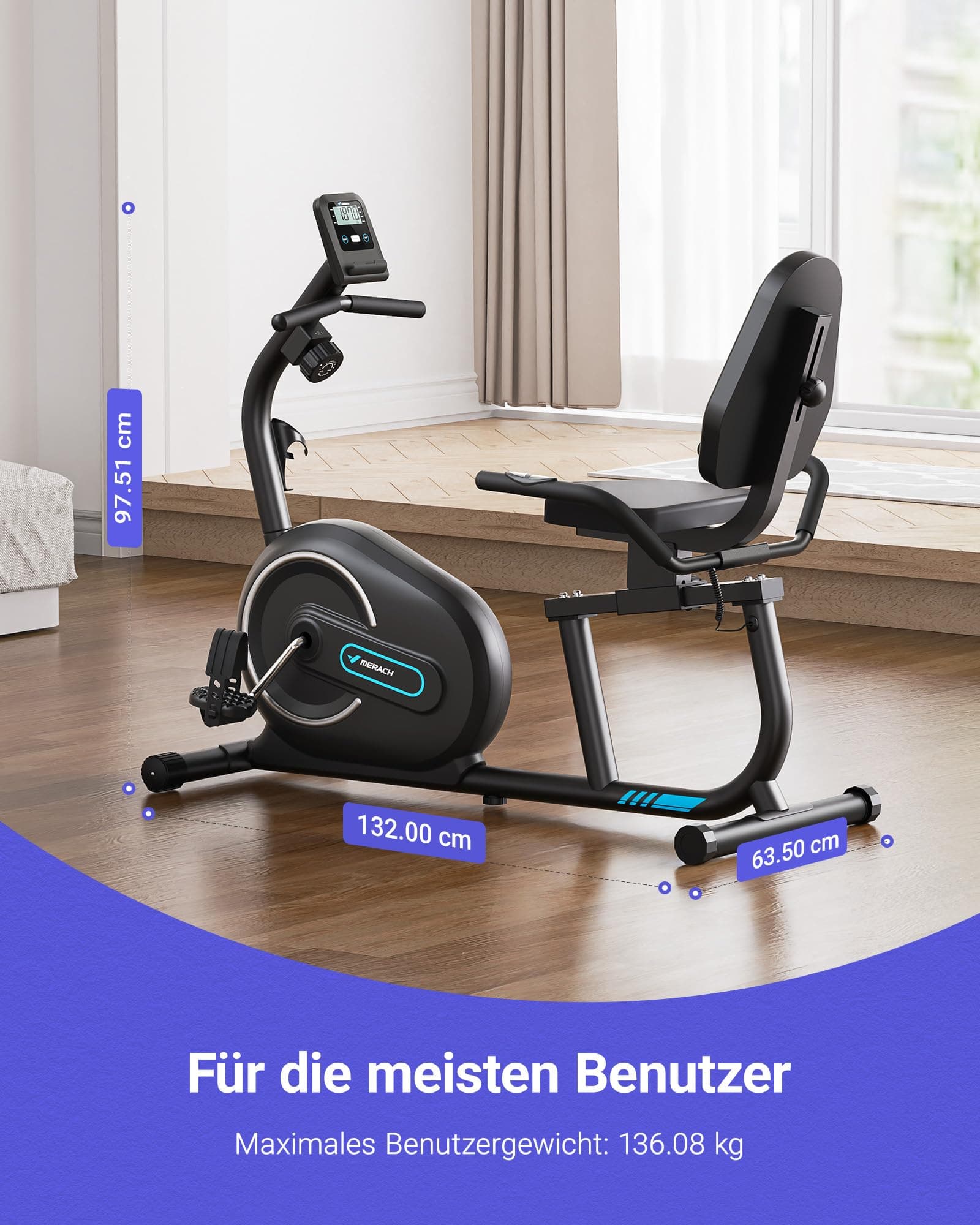 MERACH Liegeergometer für Zuhause mit 8 verstellbaren – Bild 7