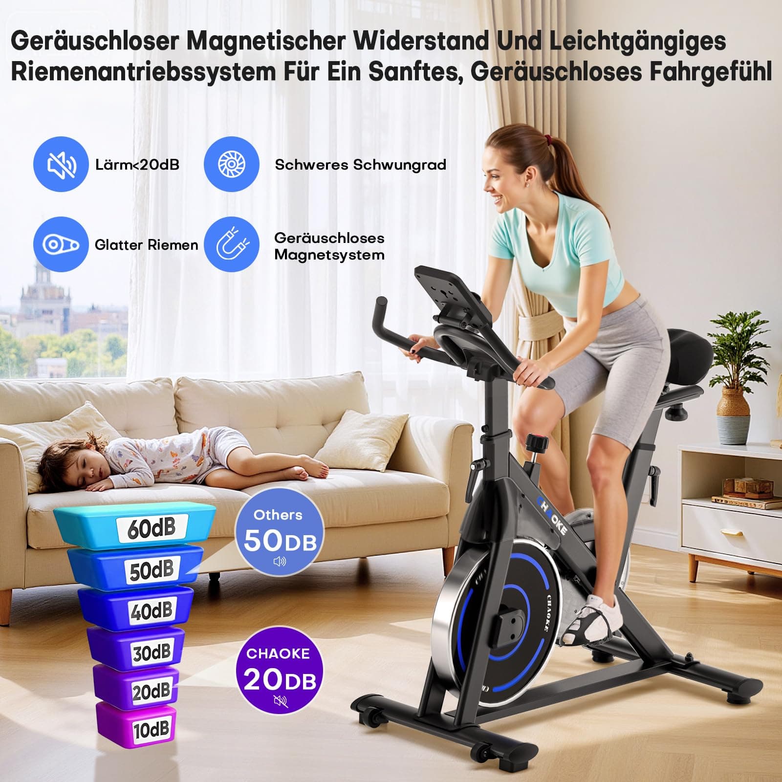 CHAOKE [UPGRADE] Heimtrainer Fahrrad mit APP – Bild 4
