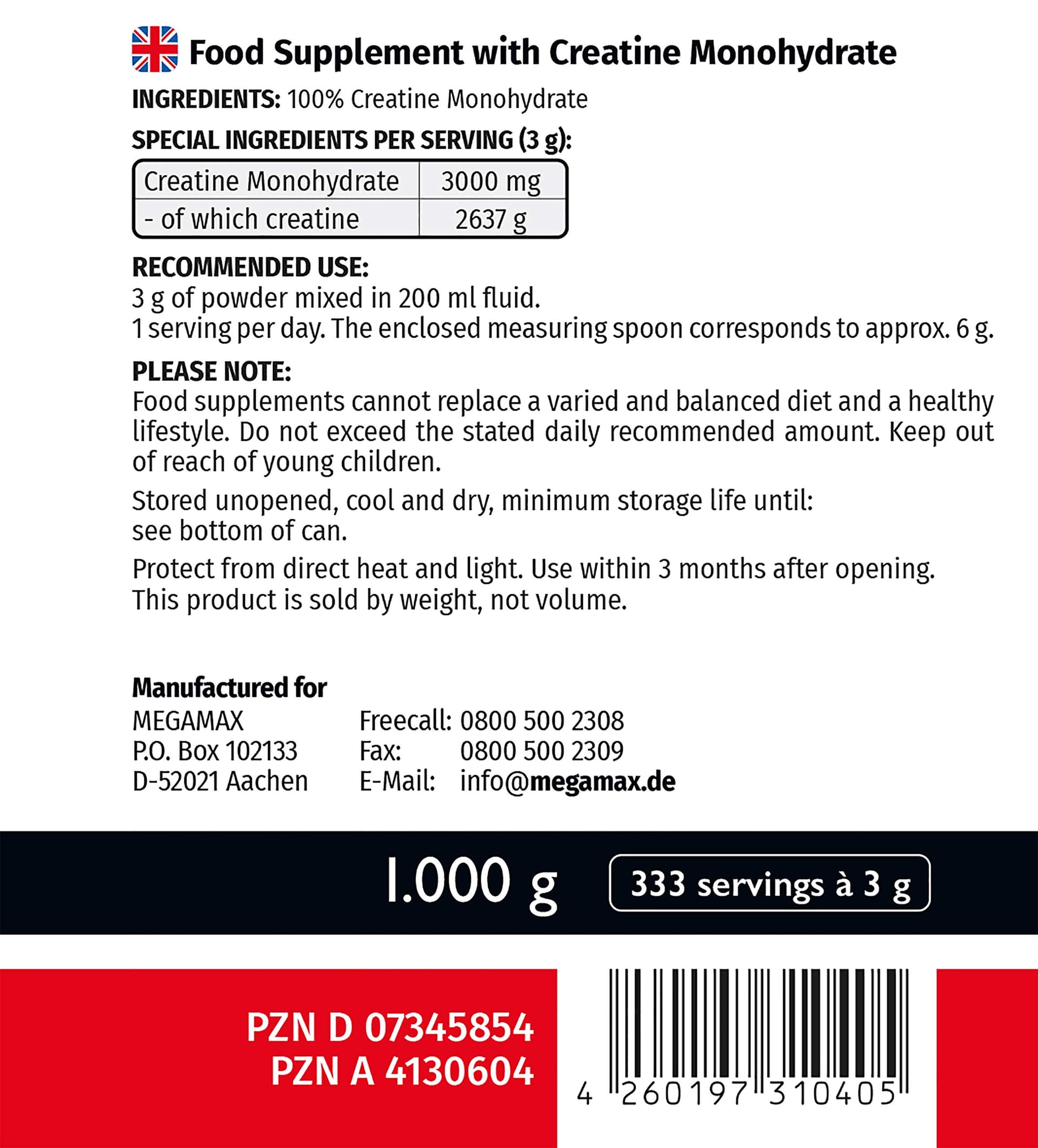 MEGAMAX Nutrition MEGAMAX Kreatin Pulver 1 kg – Bild 5