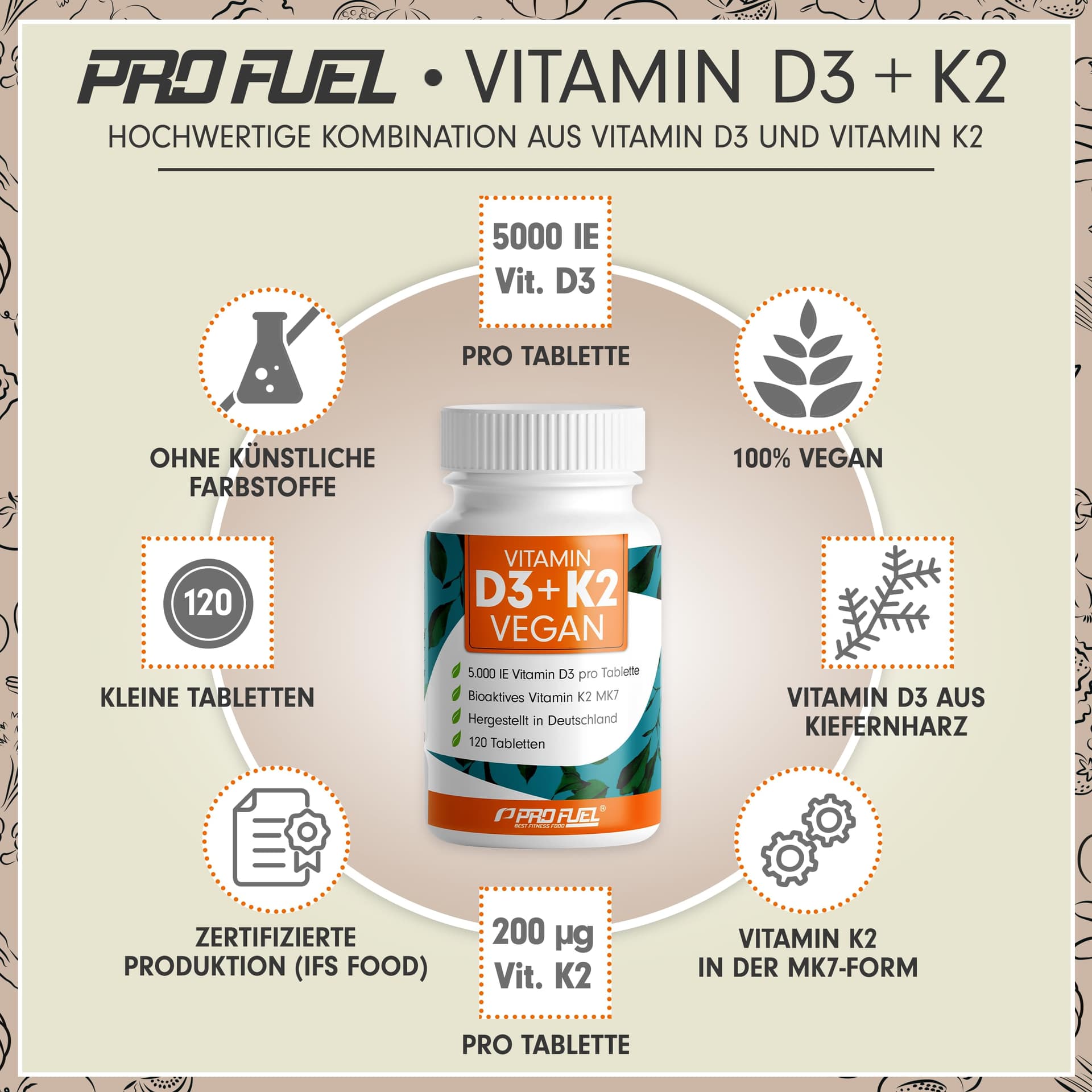 ProFuel Vitamin D3 K2 VEGAN - 120 Tabletten – Bild 2