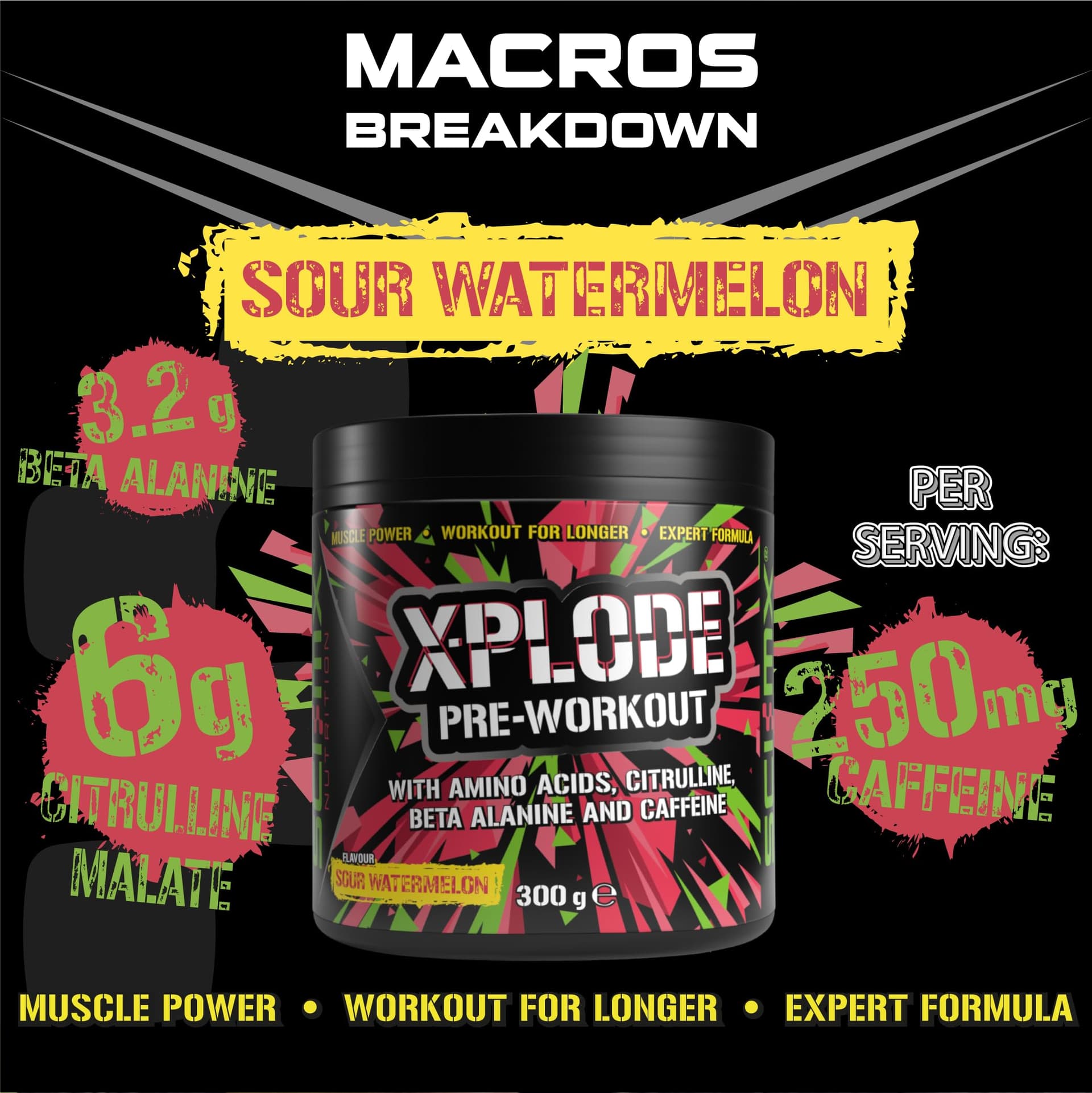 SCI-MX X-PLODE Pre Workout Powder - Sour Watermelon - Amino Acids + 250mg Caffeine • 6g – Bild 2