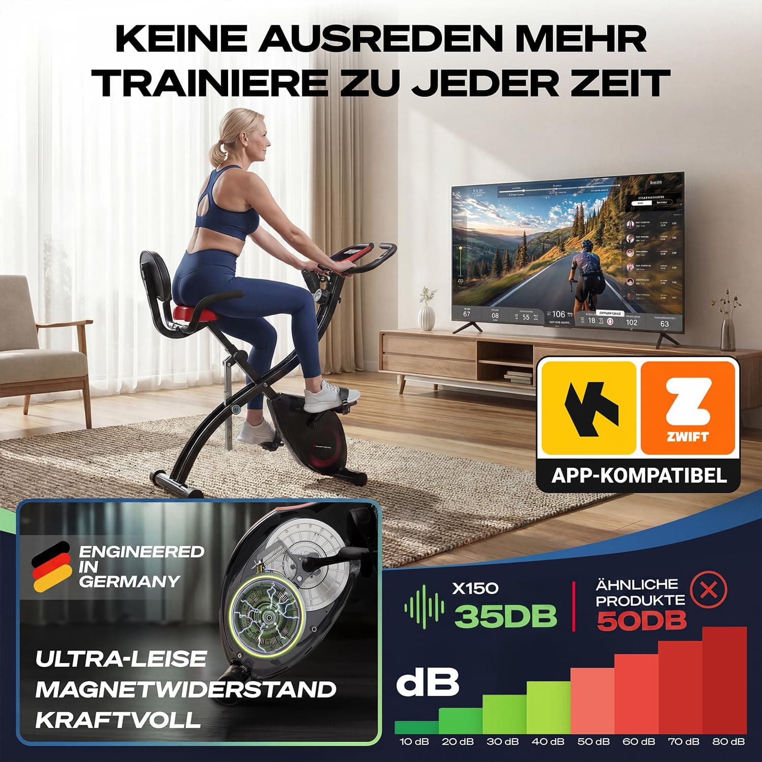 Sportstech Heimtrainer Fahrrad Klappbar X150 – Bild 4