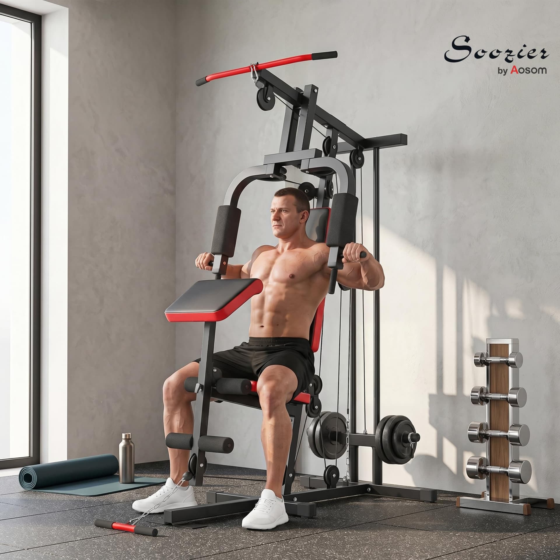 Soozier Home Gym Equipment, Multifunctional Weight Machine with Pulley System, 264lbs – Bild 2