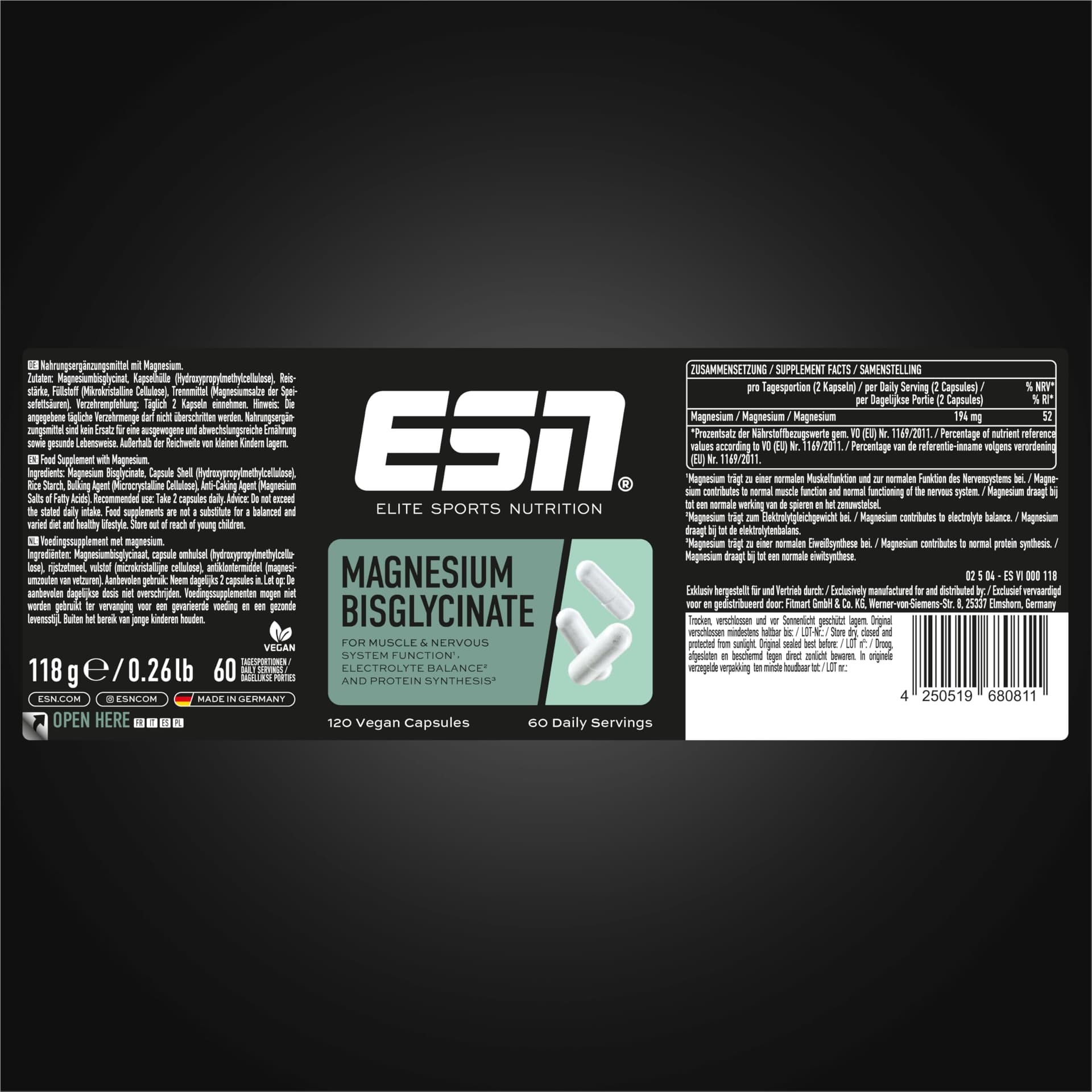 ESN Magnesium Caps, 120 Kapseln – Bild 4