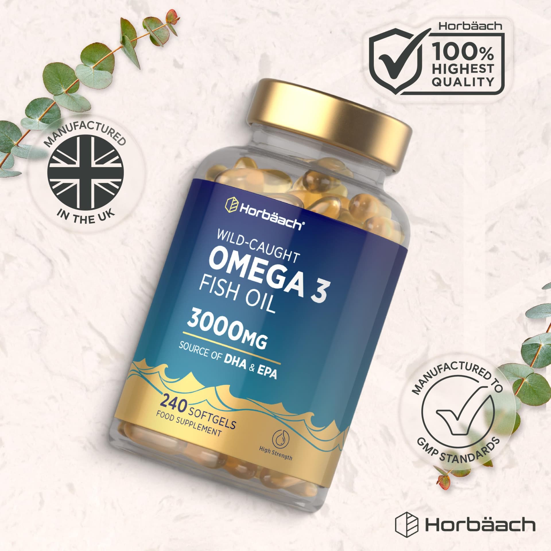Horbäach Omega 3 Capsules High Strength Fish Oil – Bild 6