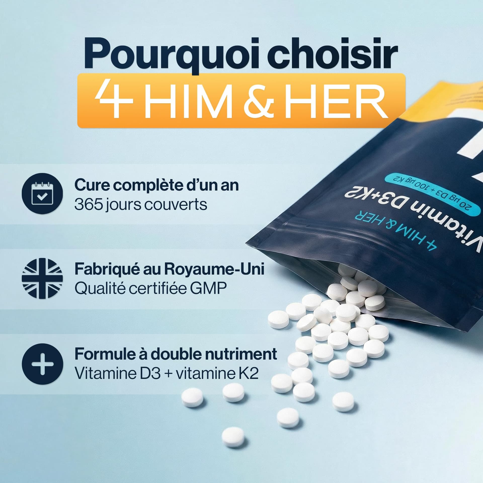 VM Sverige AB Vitamine D3 K2 Comprimés – Bild 2