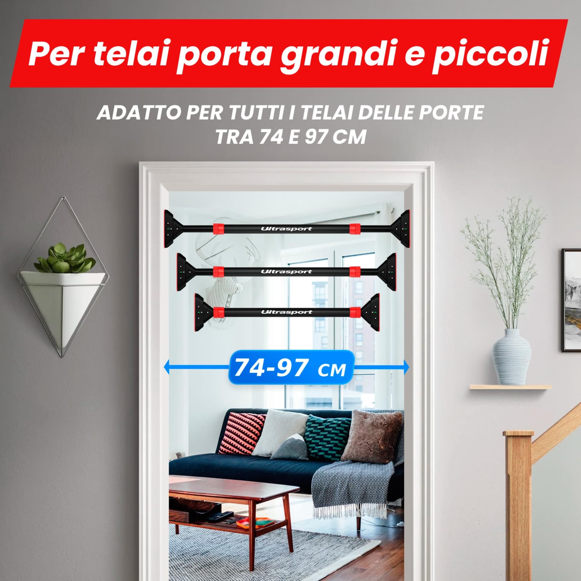 Ultrasport Barra per trazioni, telaio della porta da appendere senza forare fino a 200 kg – Bild 5