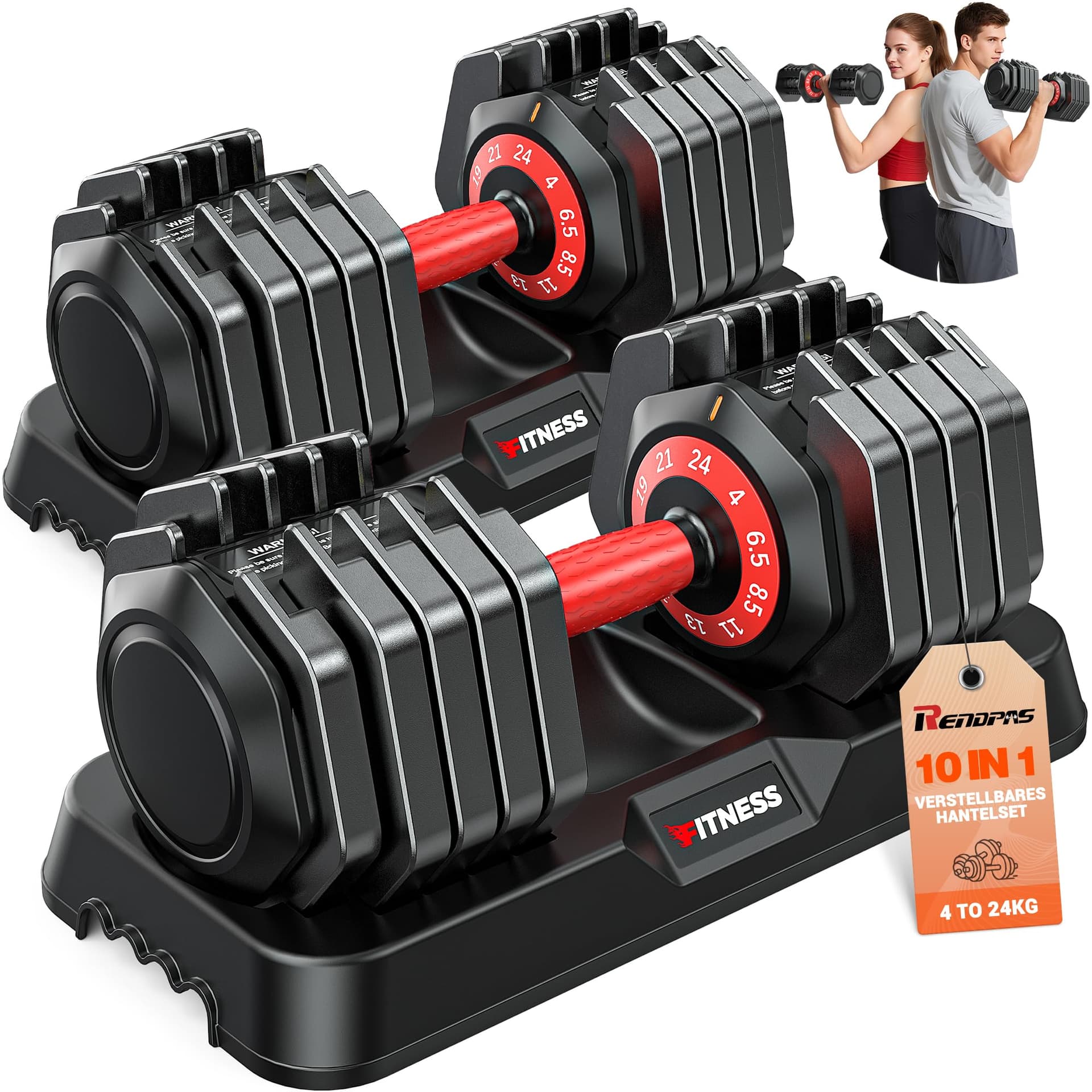 Rendpas Rendpas Verstellbare Hanteln Set | 5 & 10 Gewichtsstufen | 2–24,5 KG
