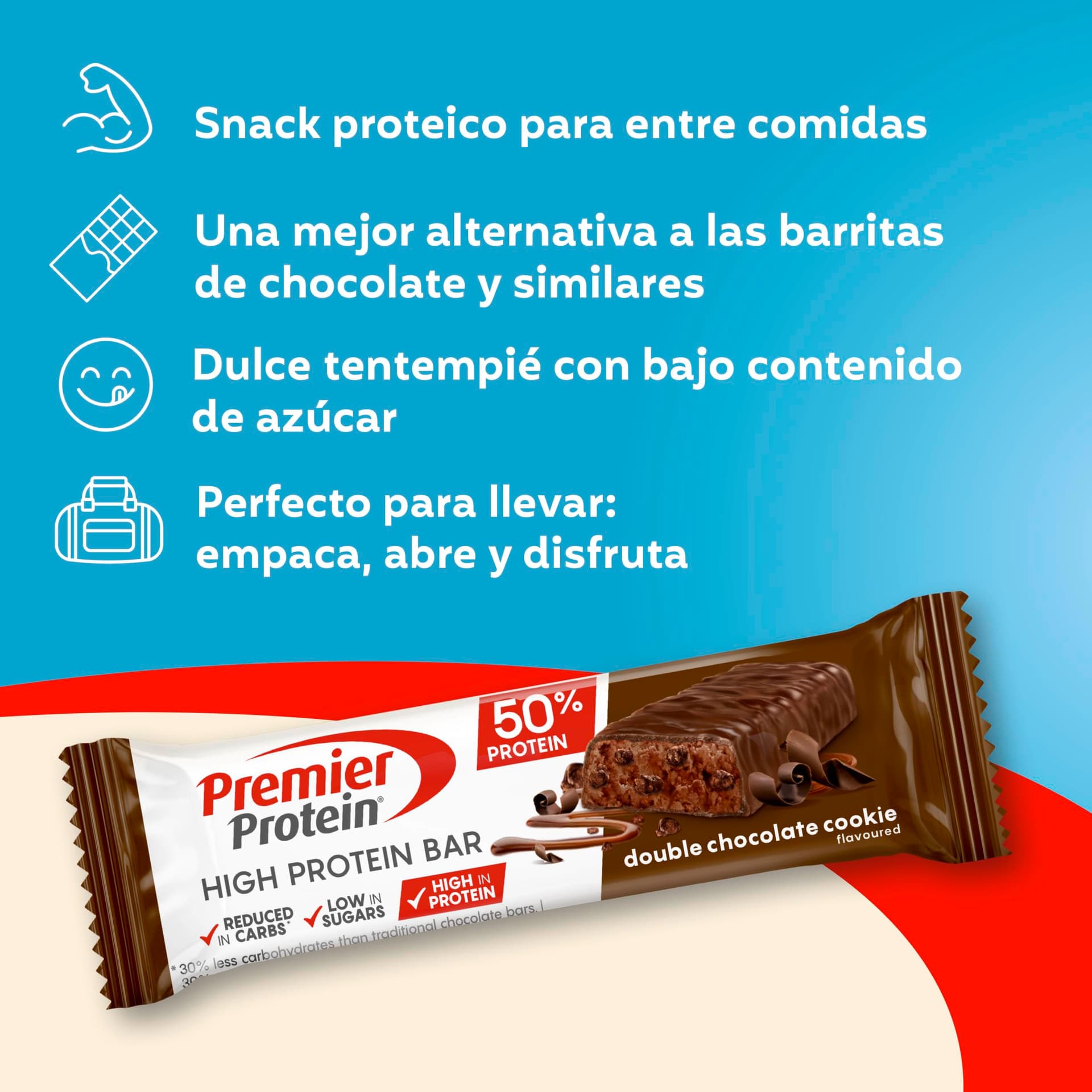 Premier Protein - High Protein Bar 50% - Double Chocolate Cookie - 16x40g – Bild 4