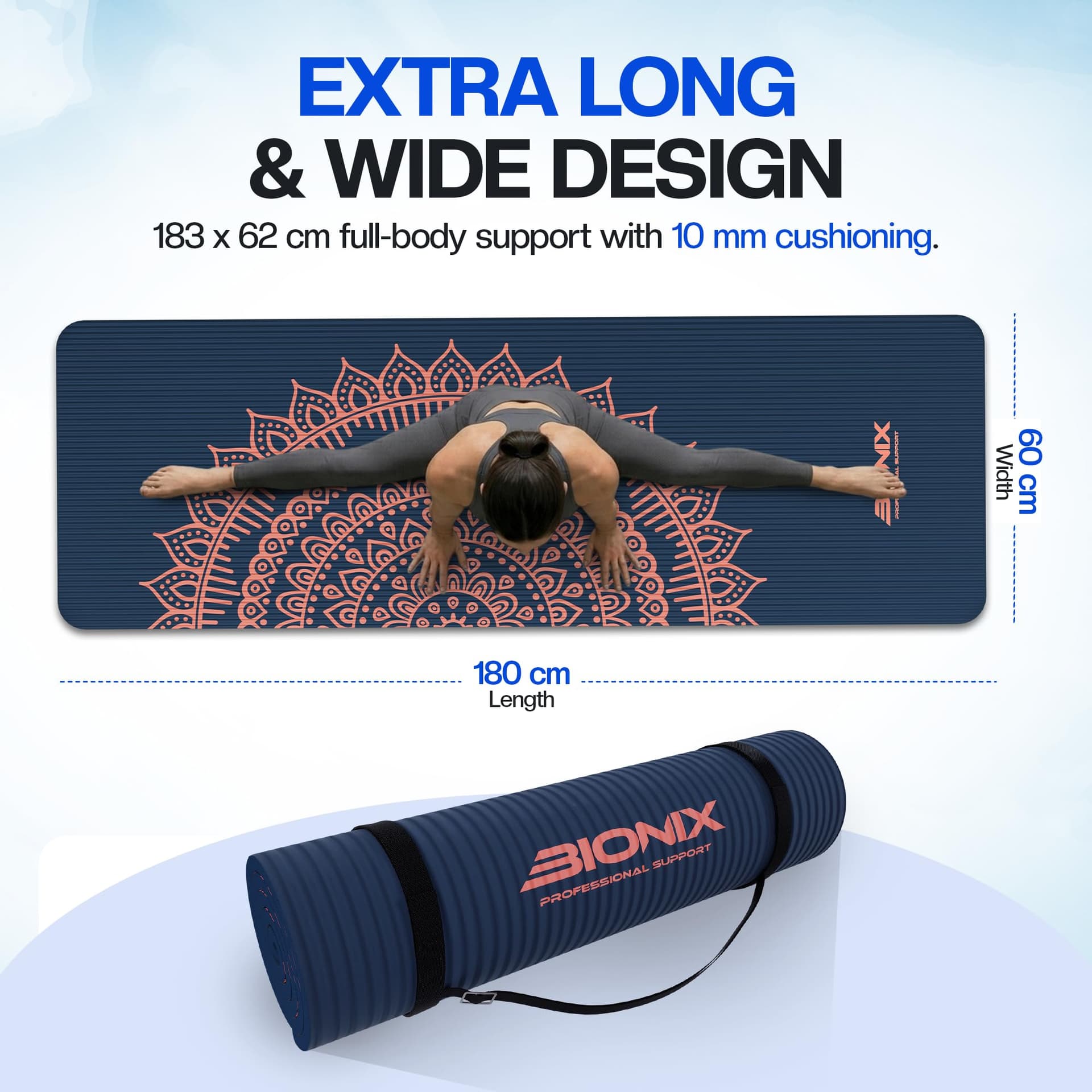Bionix Professional Support Bionix Exercise Yoga Mat with Carry Handle Strap – Bild 5