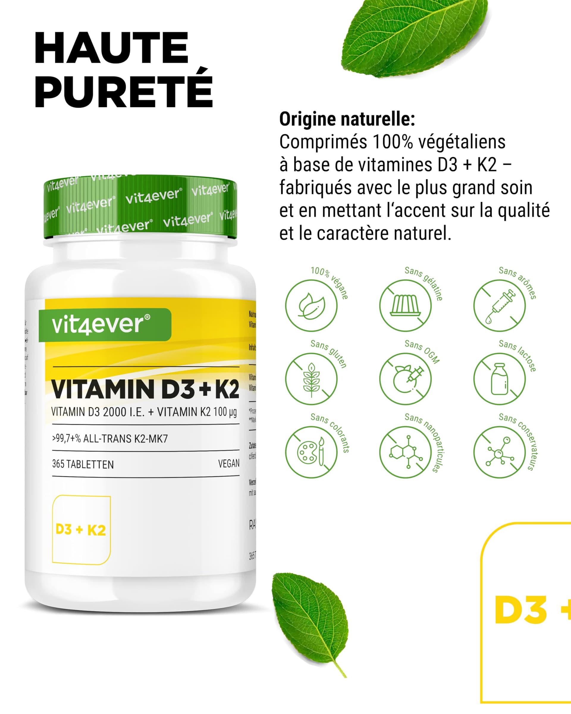 Vit4ever Vitamine D3 + K2-365 Comprimés – Bild 3