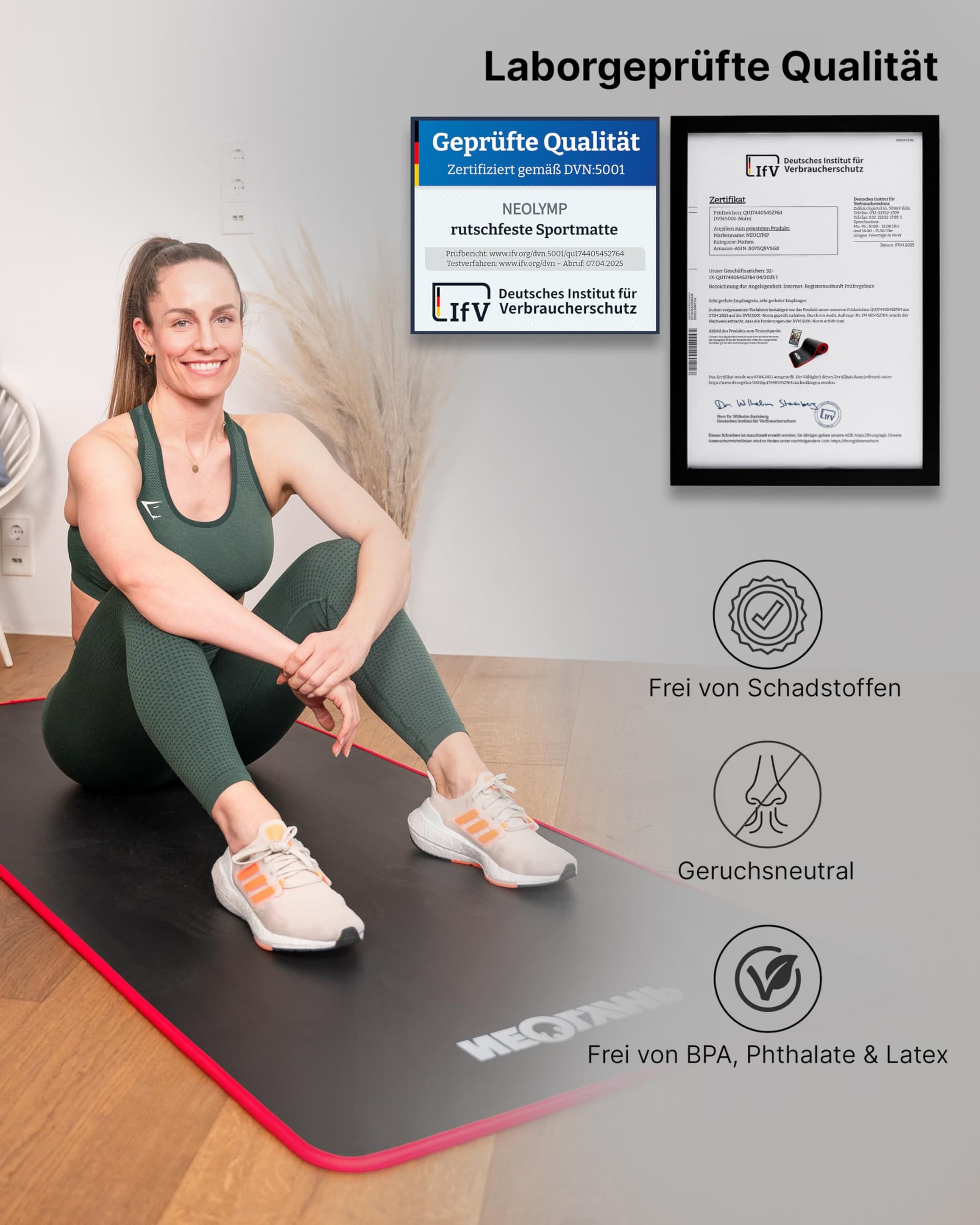 NEOLYMP extra dicke Fitnessmatte rutschfest inkl. Tragegurt – Bild 7