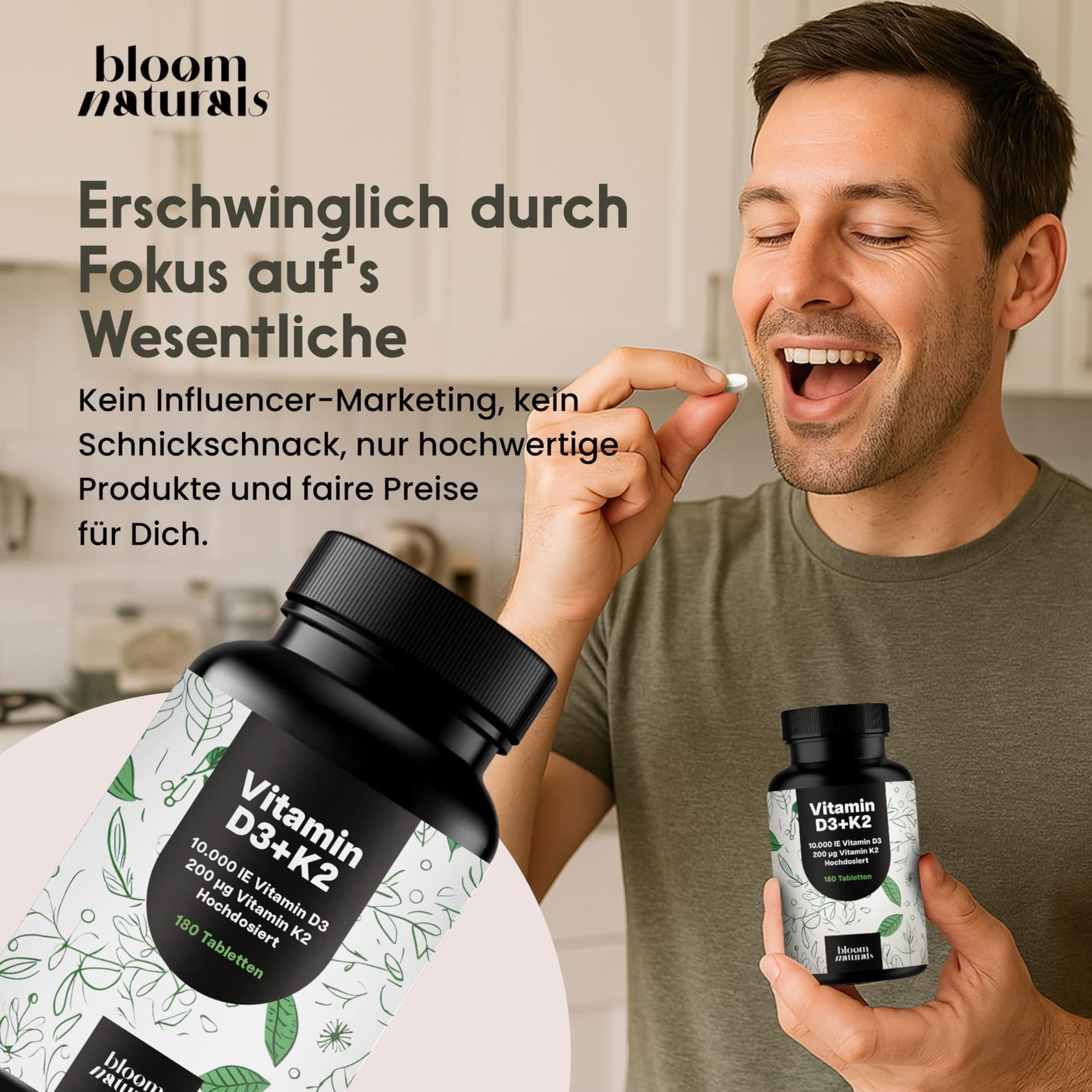 Bloom Naturals Beauty Supplements Vitamin D3 K2 hochdosiert – 180 Tabletten – Bild 6