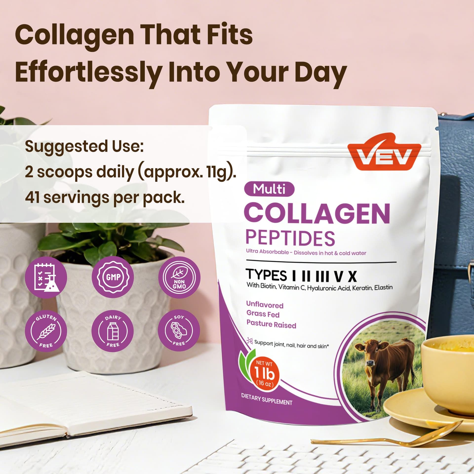 VEV Multi Collagen Peptides Powder, 16 oz – Bild 8