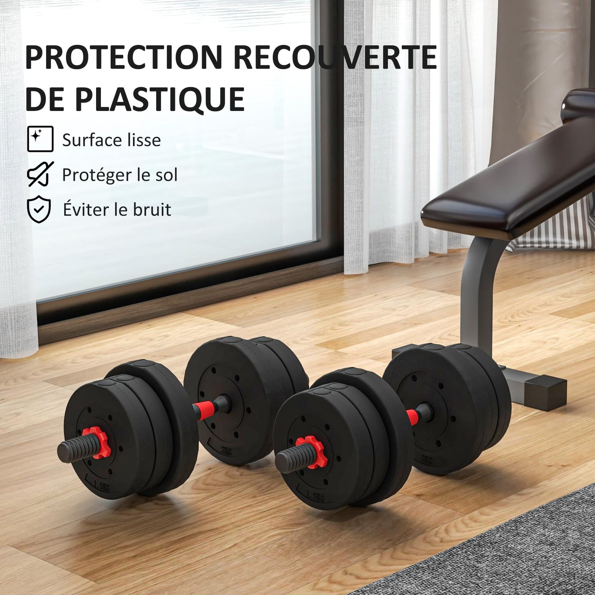 HOMCOM Kit Haltères Musculation 2-en-1, Lot de 2, 30 kg – Bild 6