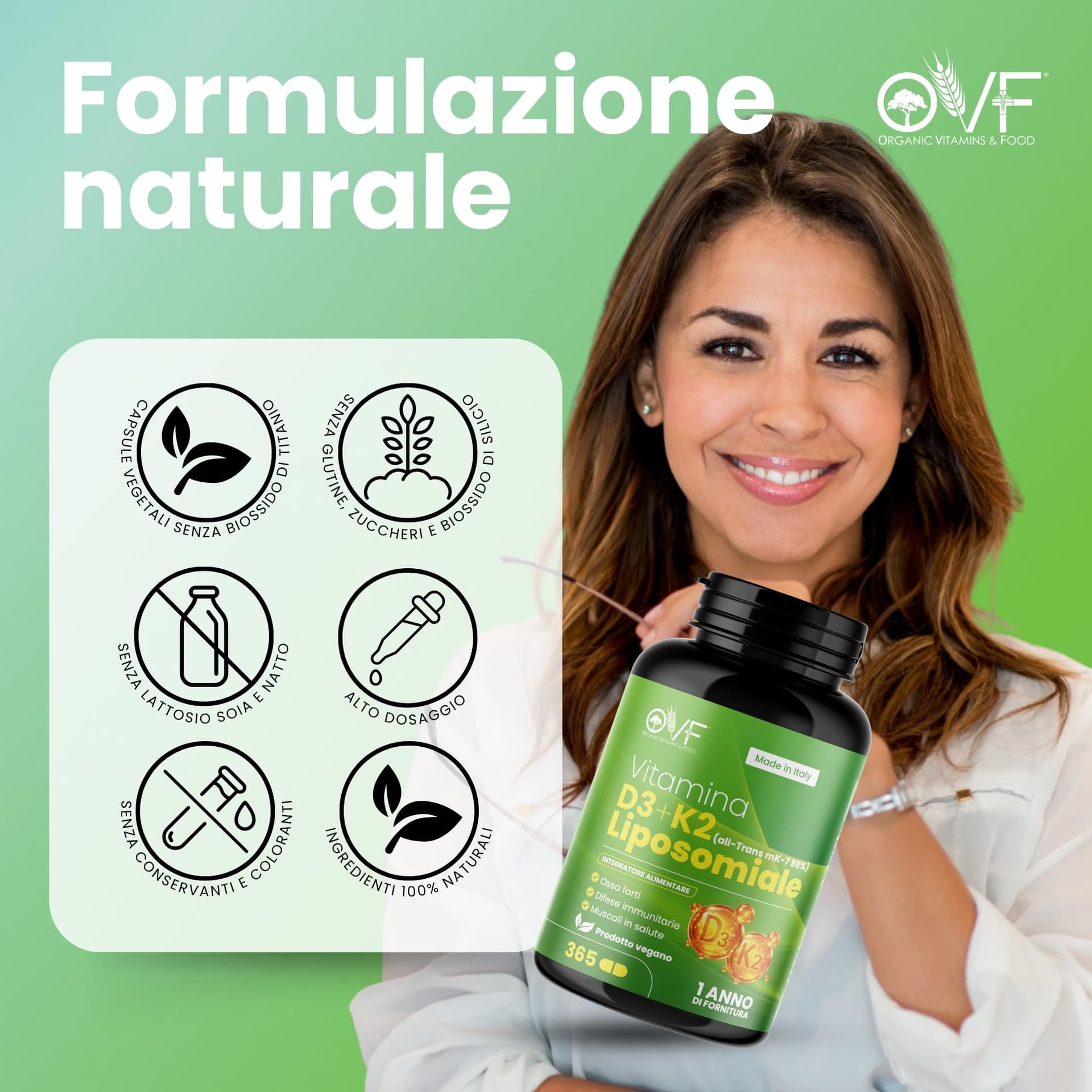 PARAFARMACIA, ORGANIC VITAMINS & FOOD OVF Vitamina D3 K2 Alto Dosaggio 365 Capsule – Bild 5