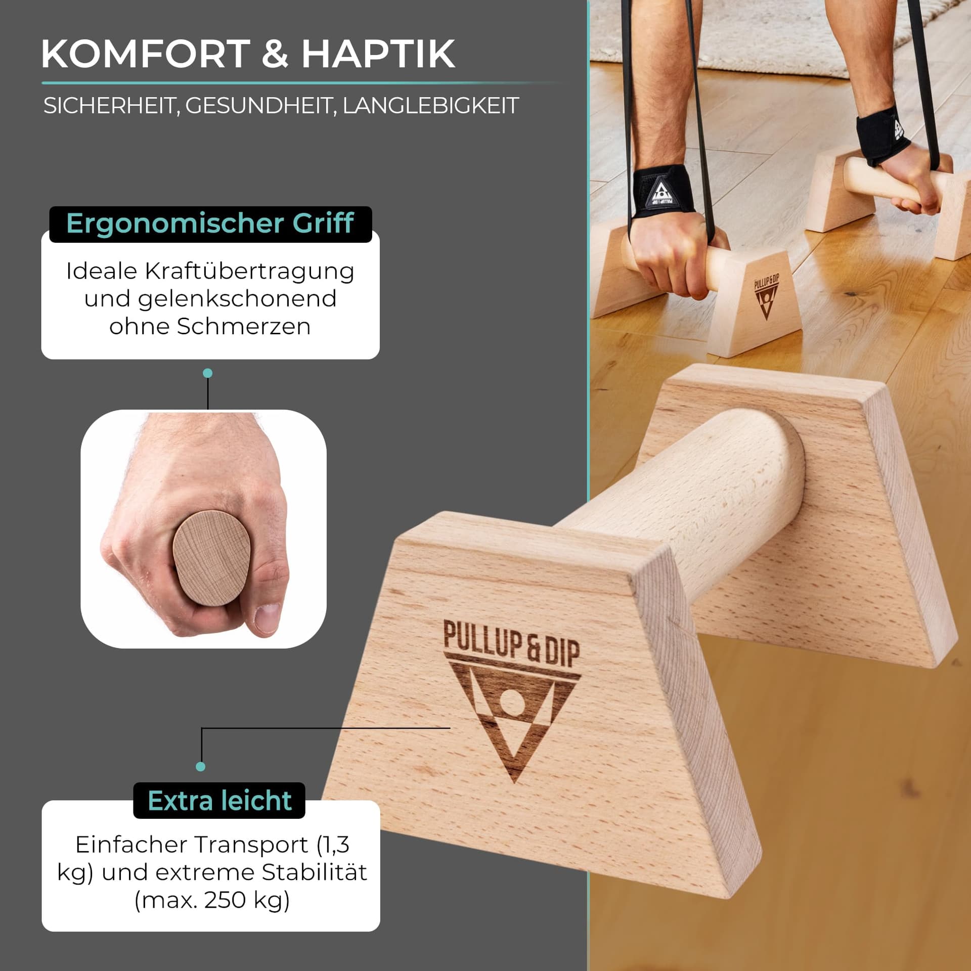 PULLUP & DIP Liegestützgriffe aus Holz inkl. – Bild 3
