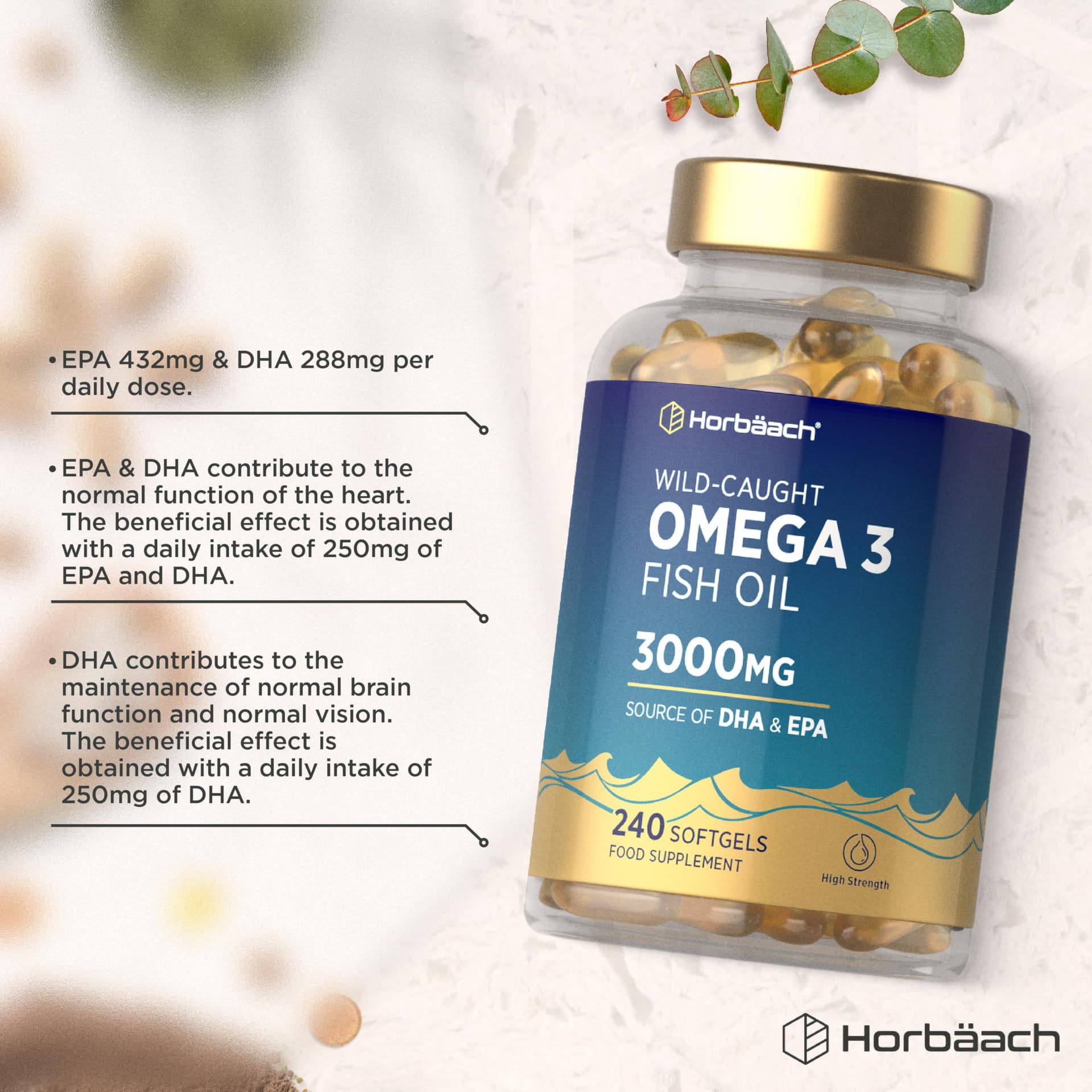 Horbäach Omega 3 Capsules High Strength Fish Oil – Bild 2