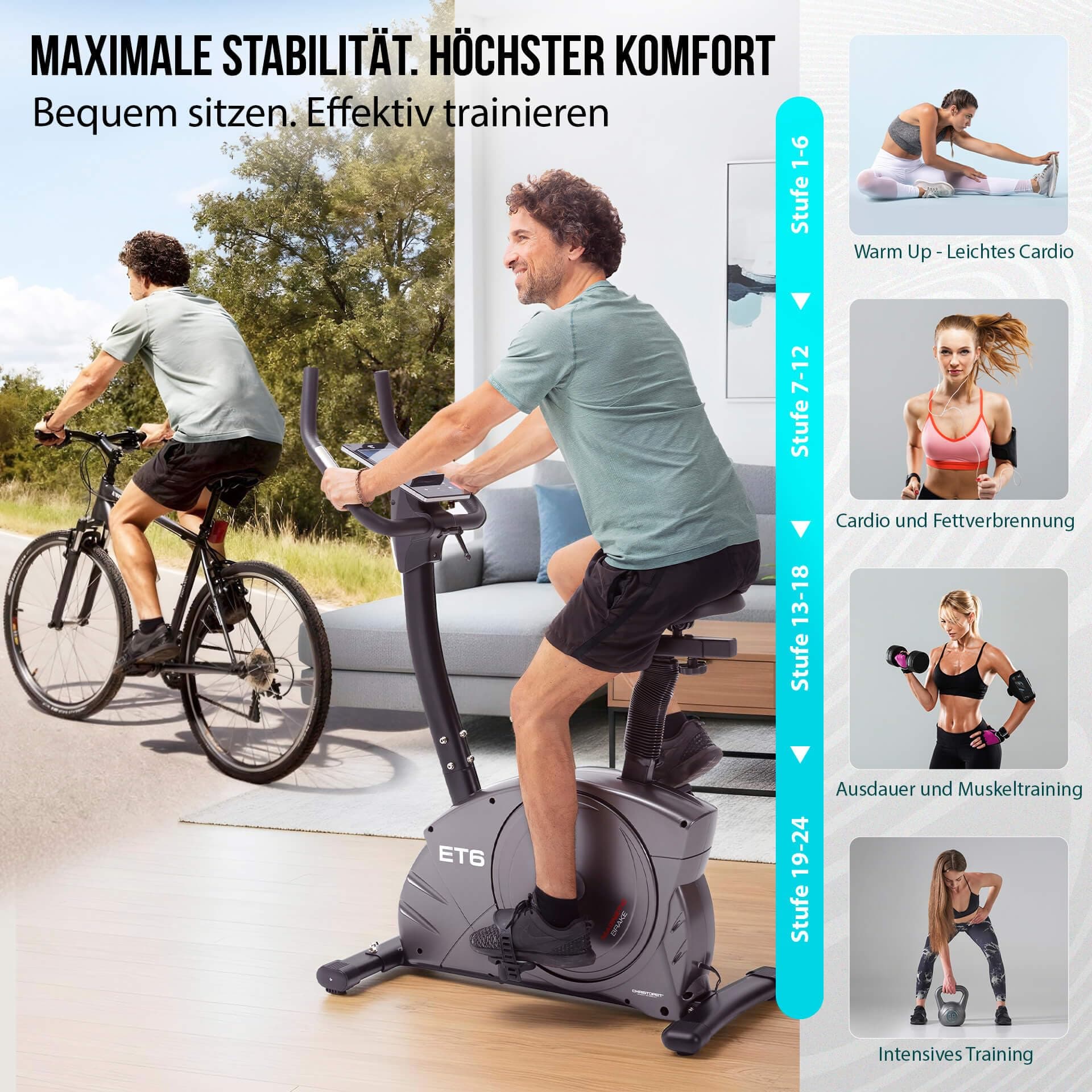 CHRISTOPEIT SPORT GERMANY Heimtrainer Fahrrad Ergometer CHRISTOPEIT ET 6 Indoor mit 24 Widerstandsstufen, bis 150kg – Bild 2