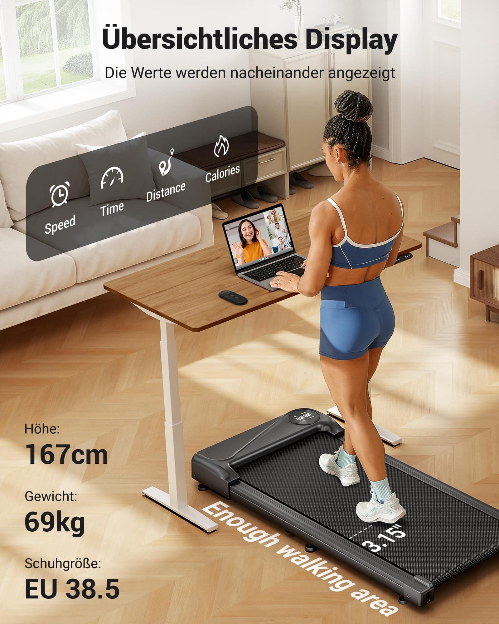 THERUN Schreibtisch Walking Pad mit Leise 2,75 PS-Motor – Bild 3