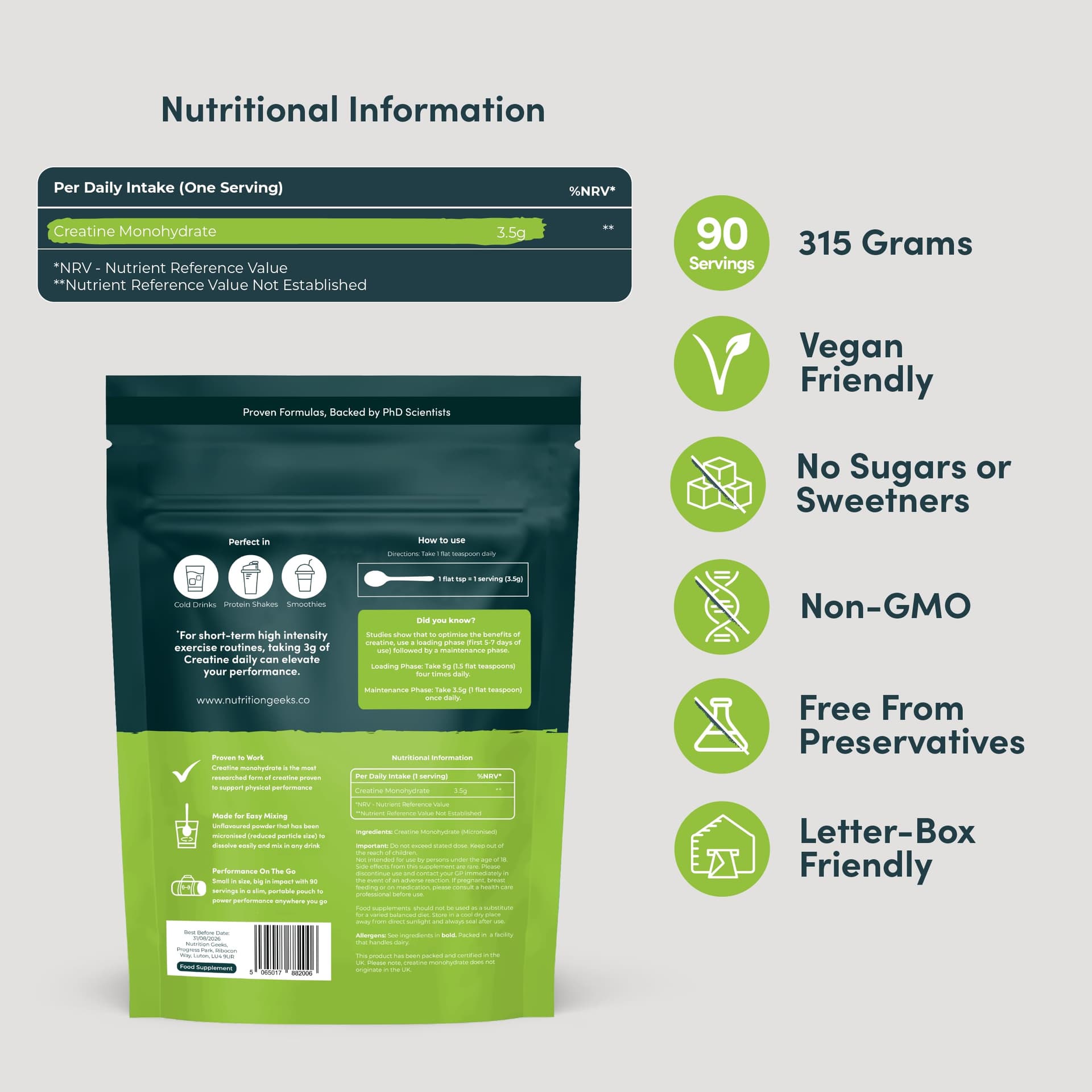 Nutrition Geeks Pure Creatine Monohydrate Powder - 315g – Bild 4
