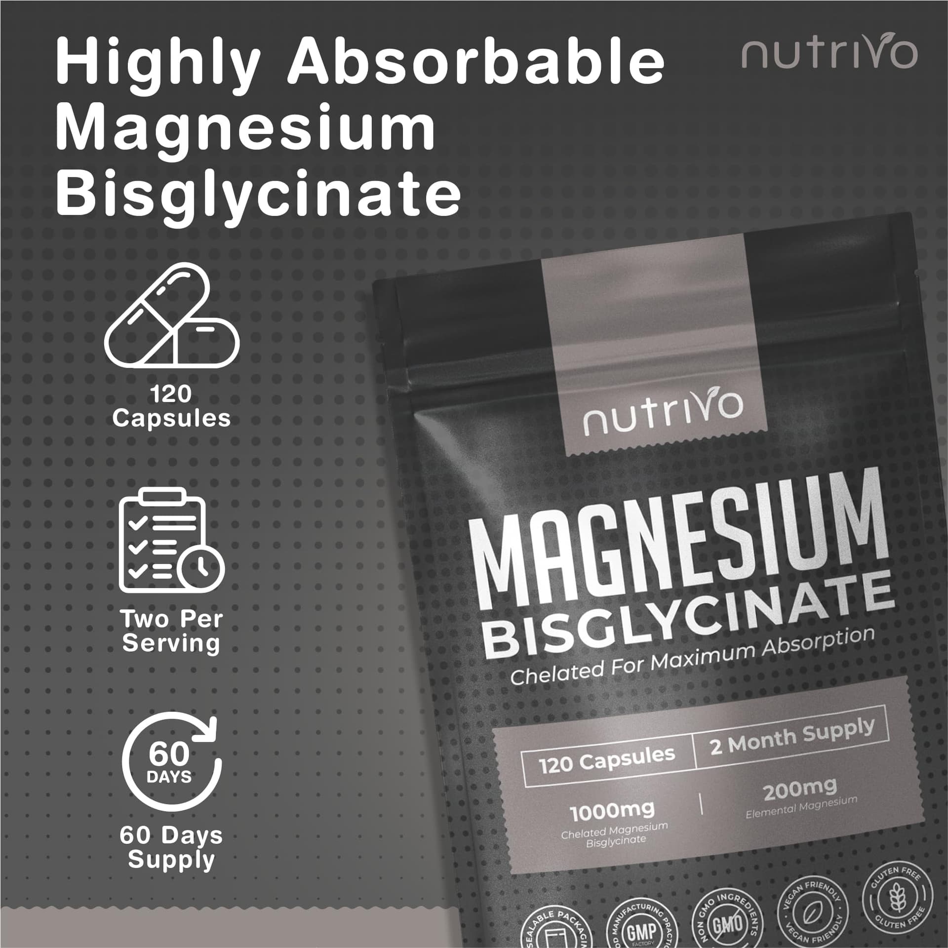 Nutrivo Magnesium Bisglycinate 1000mg – Bild 3