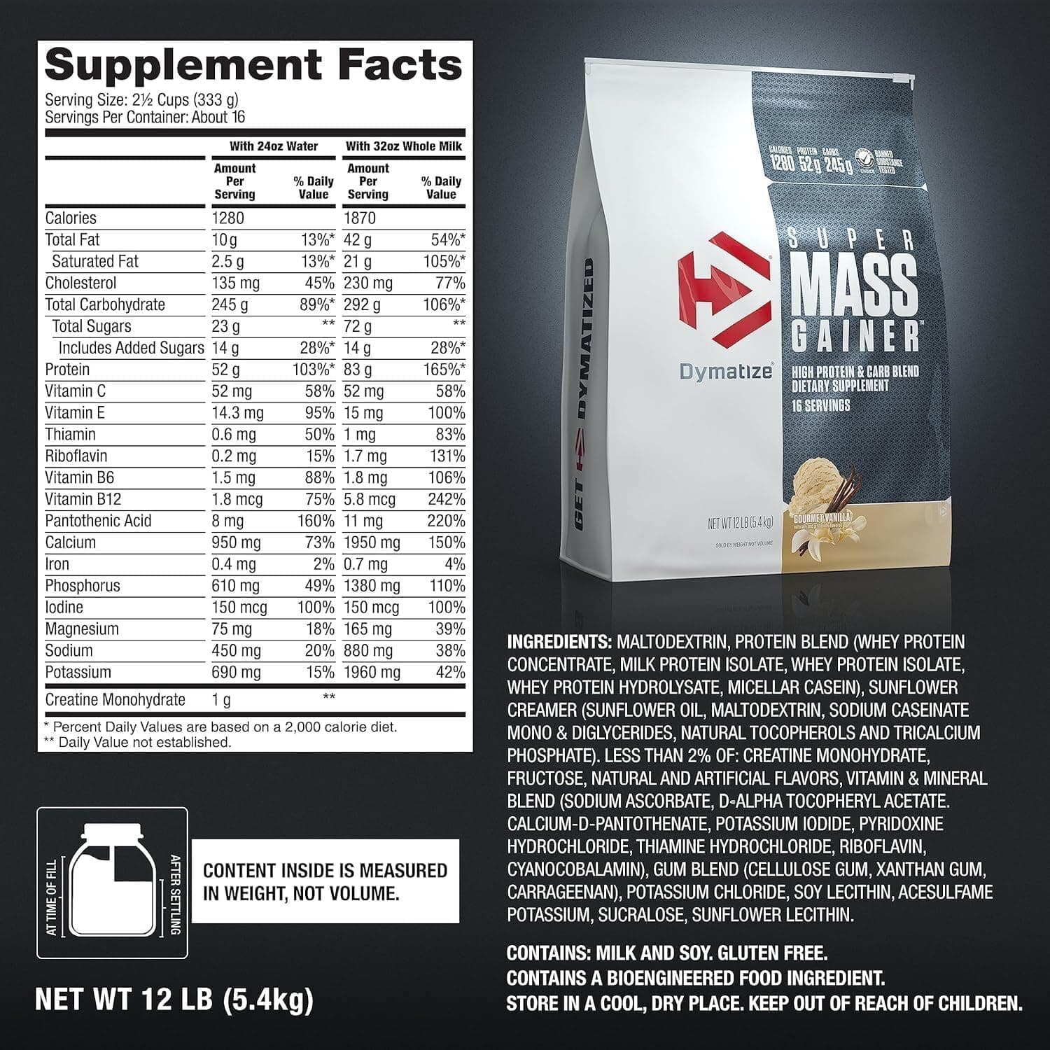 Dymatize Super Mass Gainer Powder | High Protein & Carb Blend Weight Gainer | 52g – Bild 2