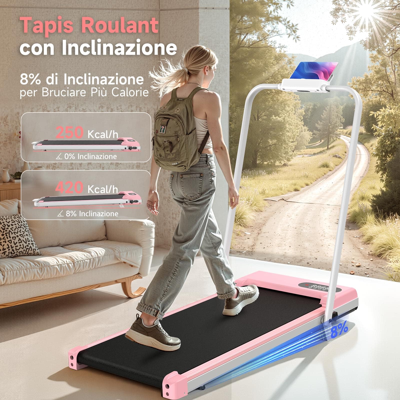 HOMEFITNESSCODE Tapis Roulant Elettrico Salvaspazio 8% – Bild 3