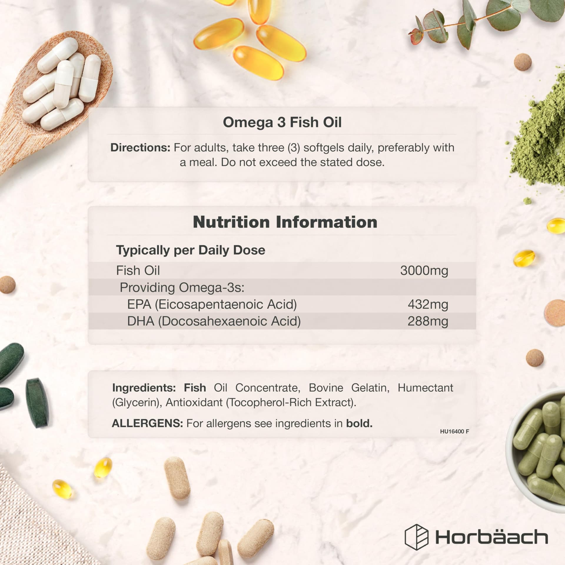 Horbäach Omega 3 Capsules High Strength Fish Oil – Bild 3