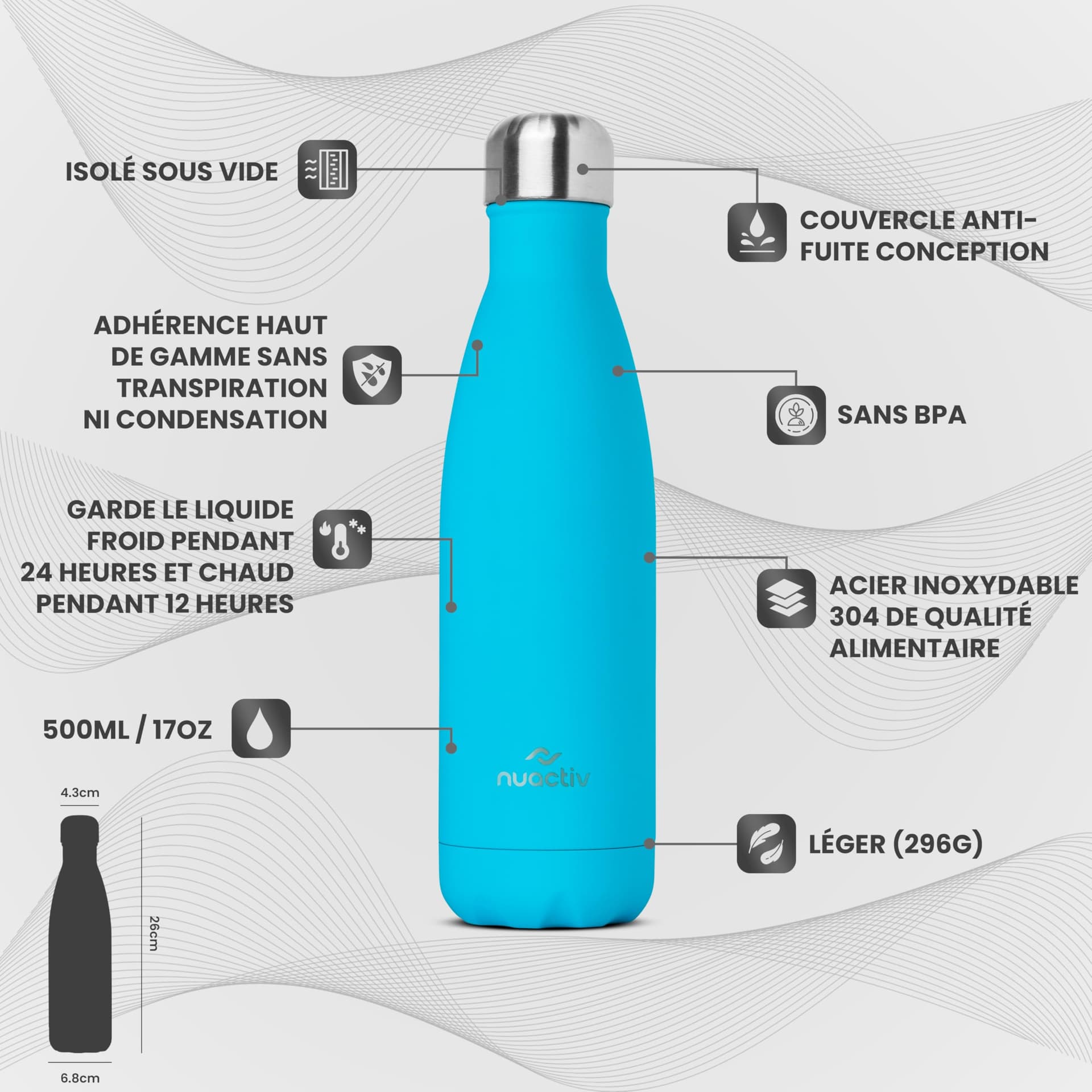 Nuactiv Stainless Steel Water Bottle 500ml – Bild 3