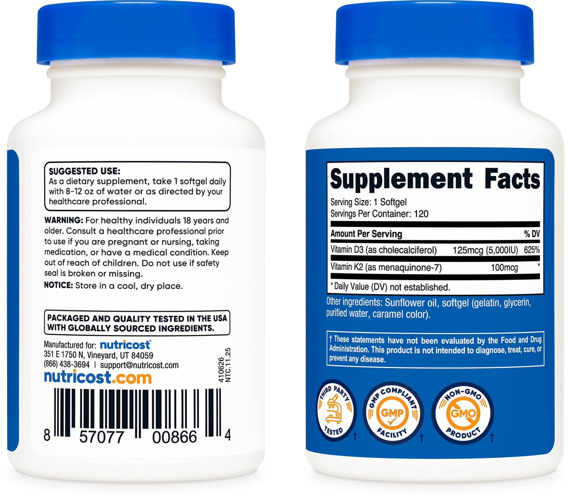 Nutricost Vitamin D3 + K2 (5000 IU D3 / 100mcg MK7) – Bild 4