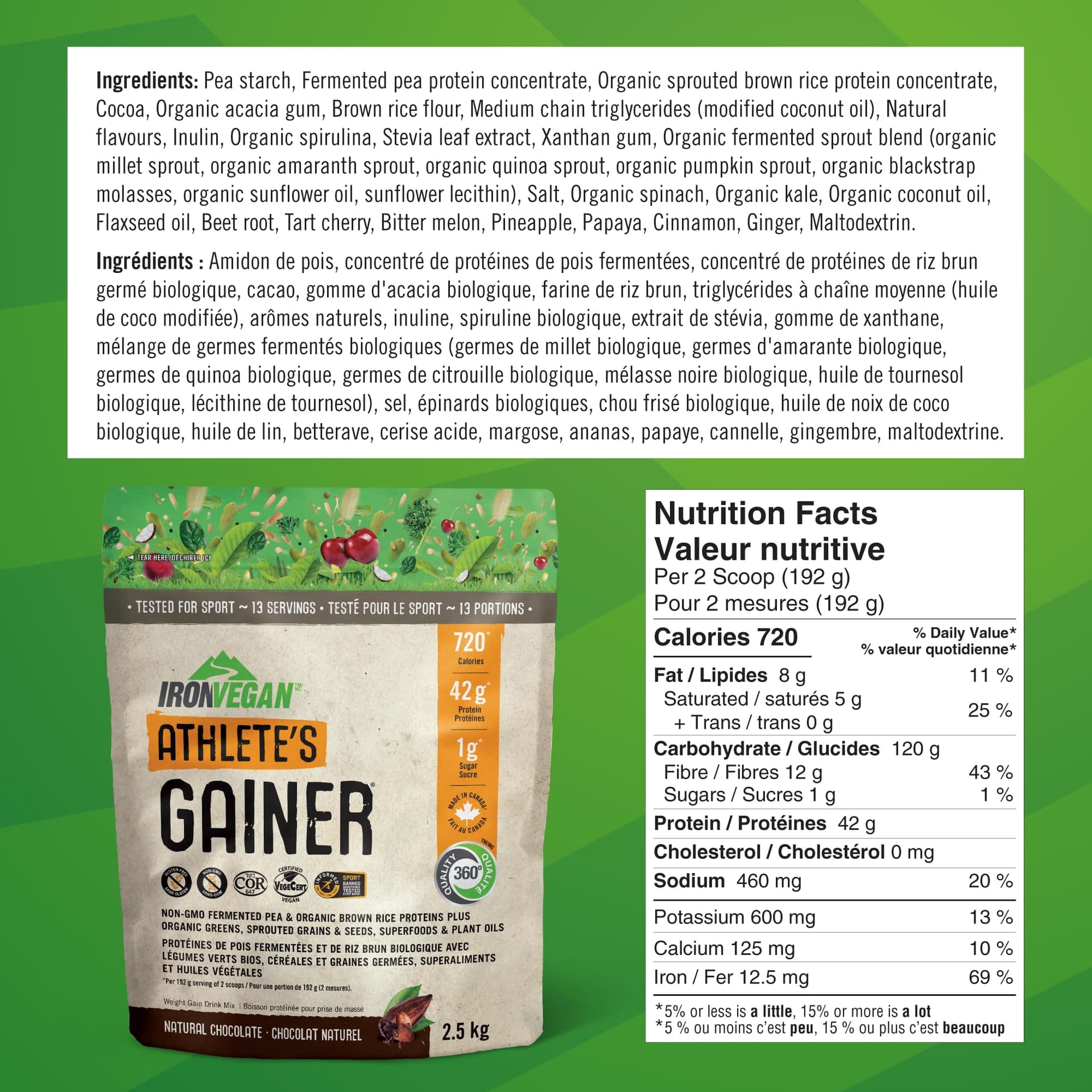 IRONVEGAN Athlete's Gainer Protein Powder, Natural Chocolate Flavour, 2.5 kg – Bild 4