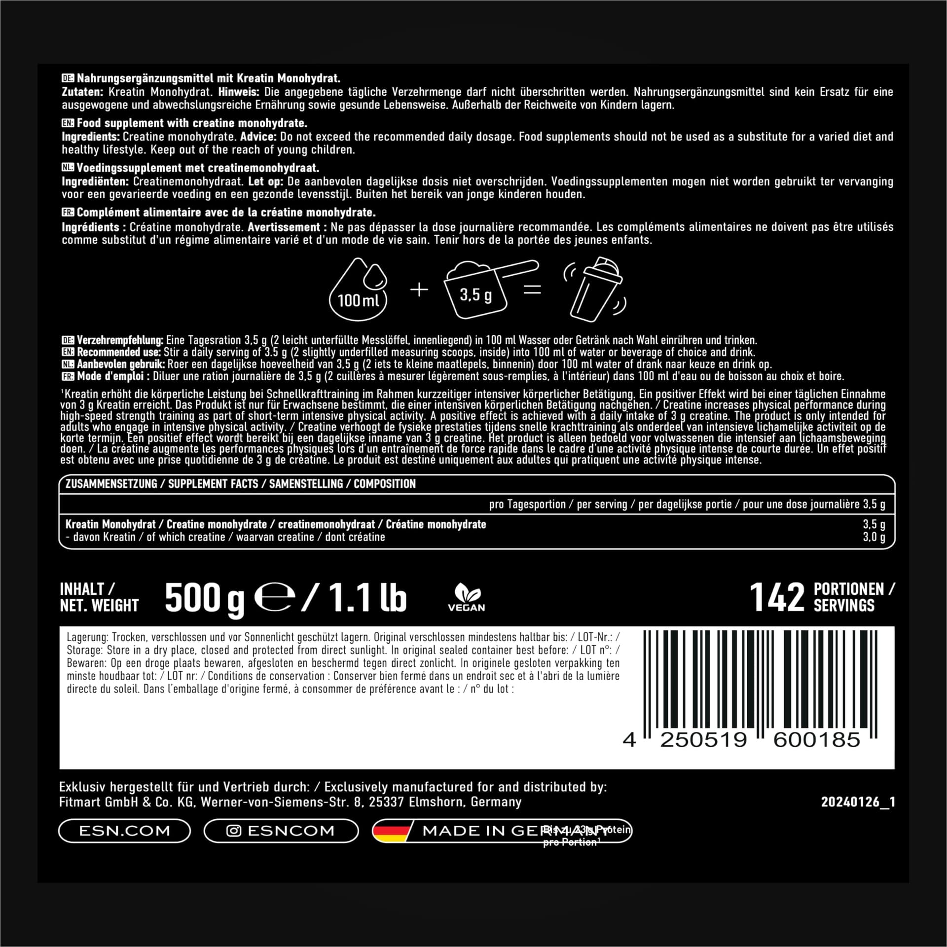 ESN Ultrapure Creatine Monohydrate, 500 g – Bild 3