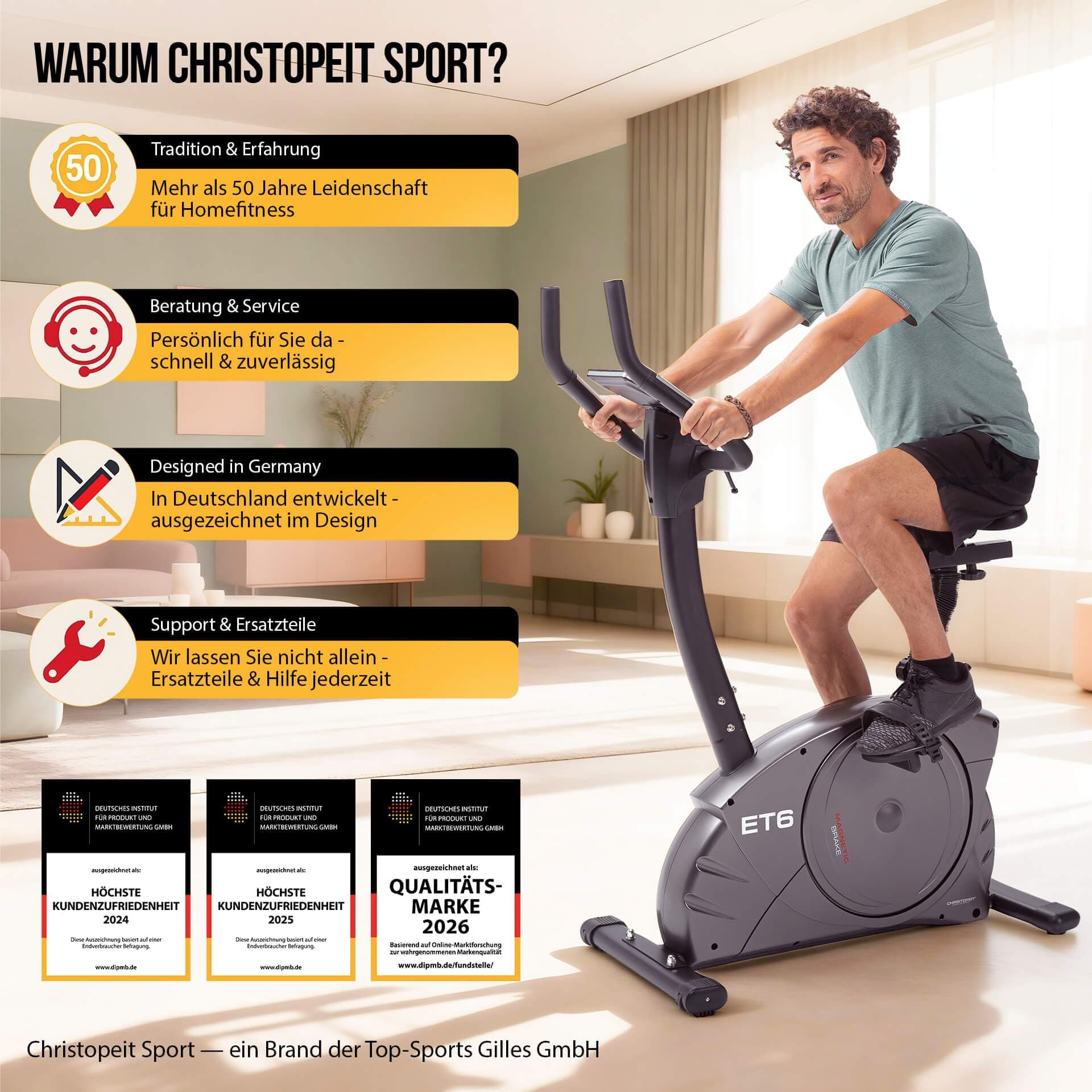 CHRISTOPEIT SPORT GERMANY Heimtrainer Fahrrad Ergometer CHRISTOPEIT ET 6 Indoor mit 24 Widerstandsstufen, bis 150kg – Bild 8