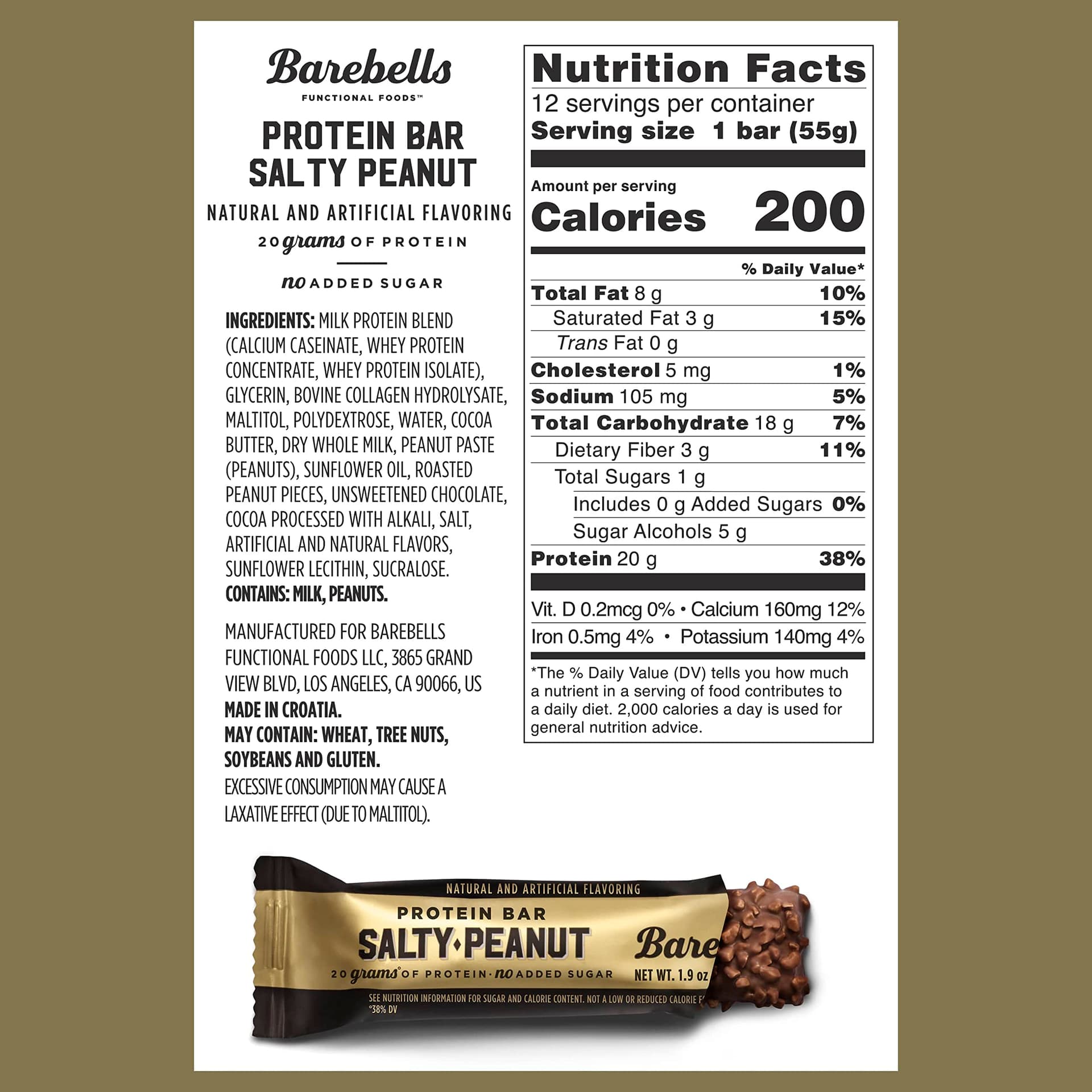 BAREBELLS Protein Bars Salty Peanut - 12 Count, 20g – Bild 2