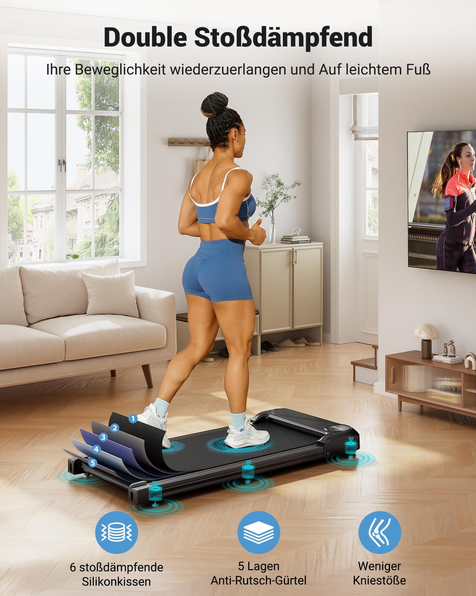 THERUN Schreibtisch Walking Pad mit Leise 2,75 PS-Motor – Bild 5