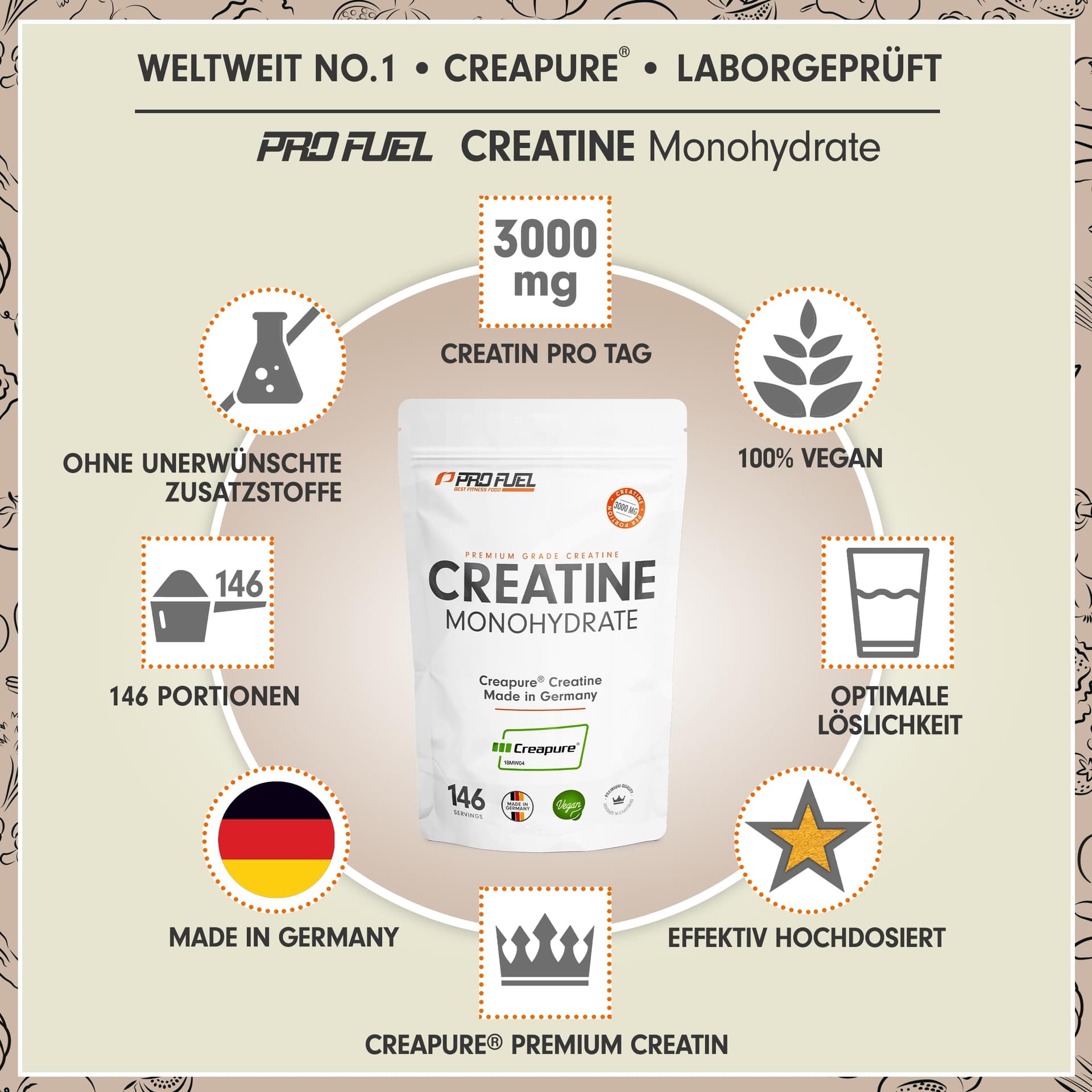 ProFuel Creapure® Creatin Monohydrat Pulver 1000g – Bild 2