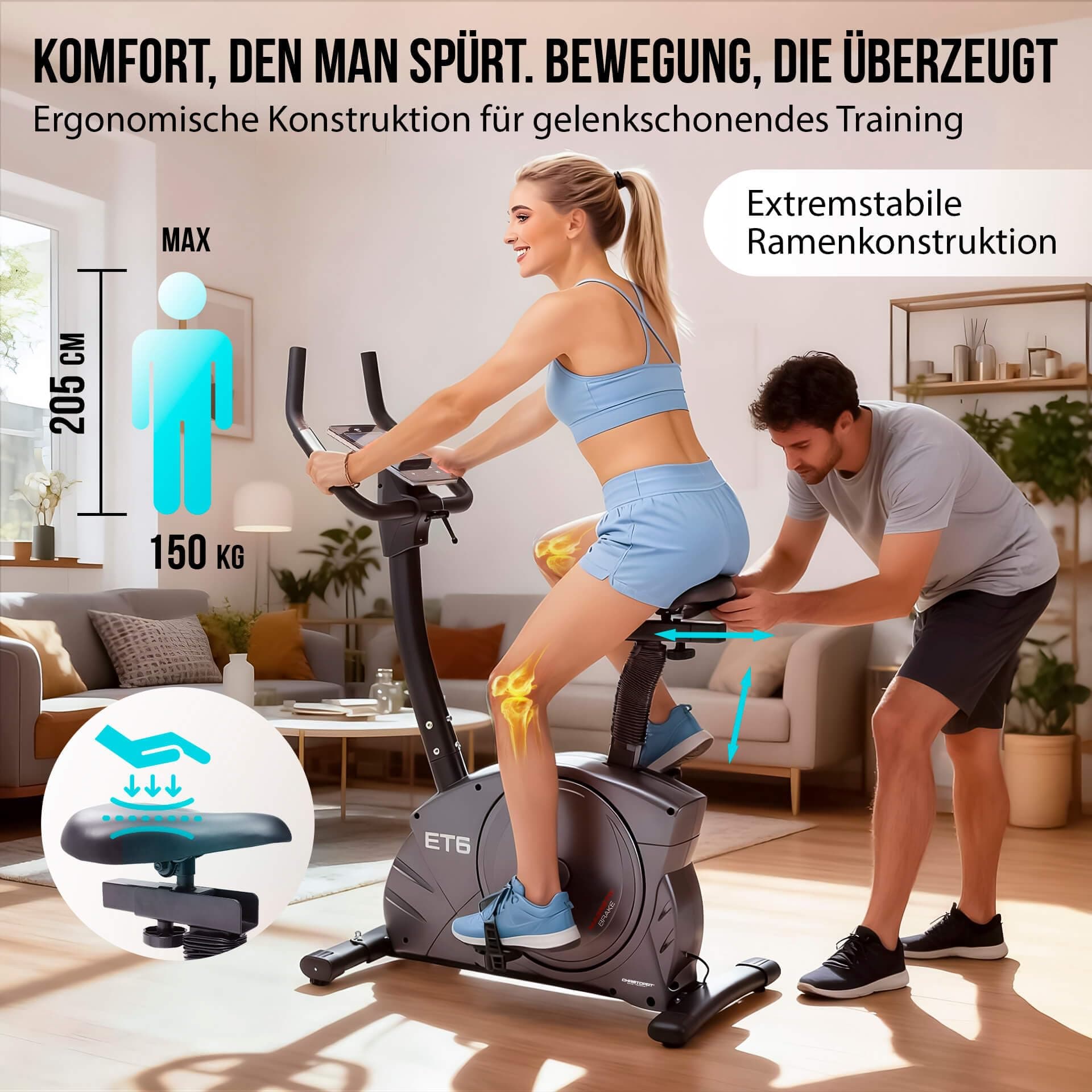 CHRISTOPEIT SPORT GERMANY Heimtrainer Fahrrad Ergometer CHRISTOPEIT ET 6 Indoor mit 24 Widerstandsstufen, bis 150kg – Bild 6