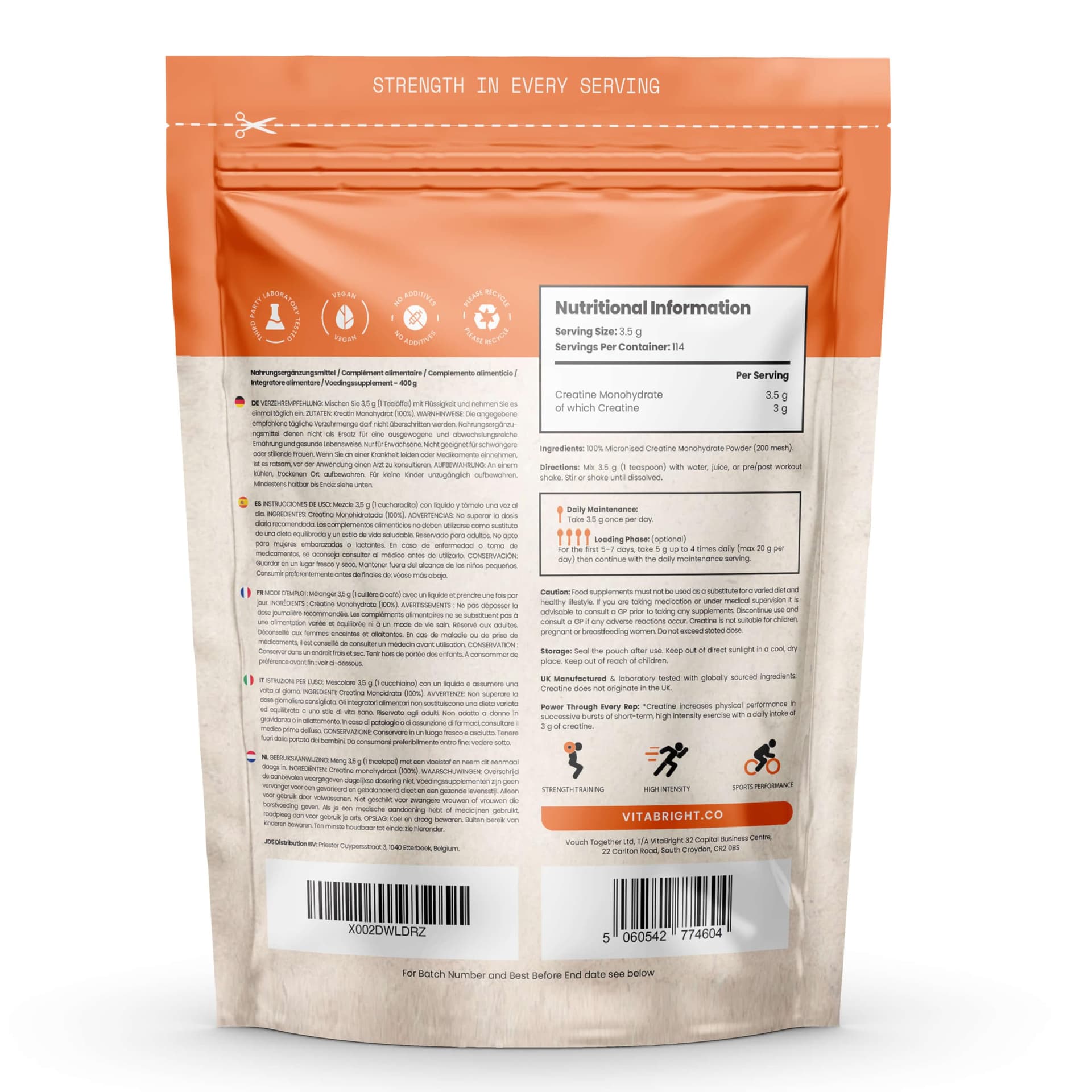 VitaBright Creatine Monohydrate Powder Micronised | 400g – Bild 3