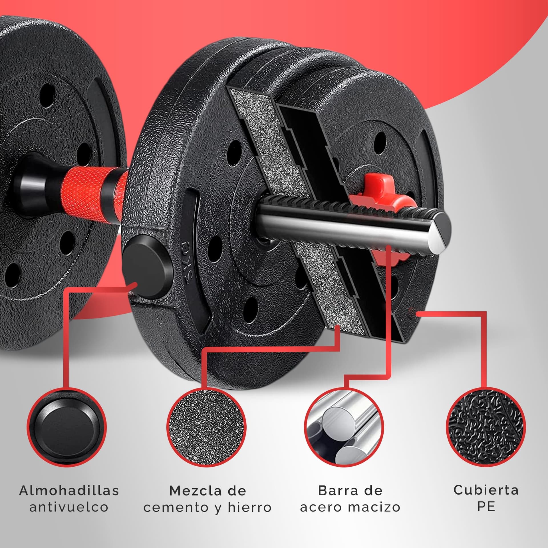 JUPPLIES Juego de Mancuernas Ajustables 2 en 1 de 10kg – Bild 7