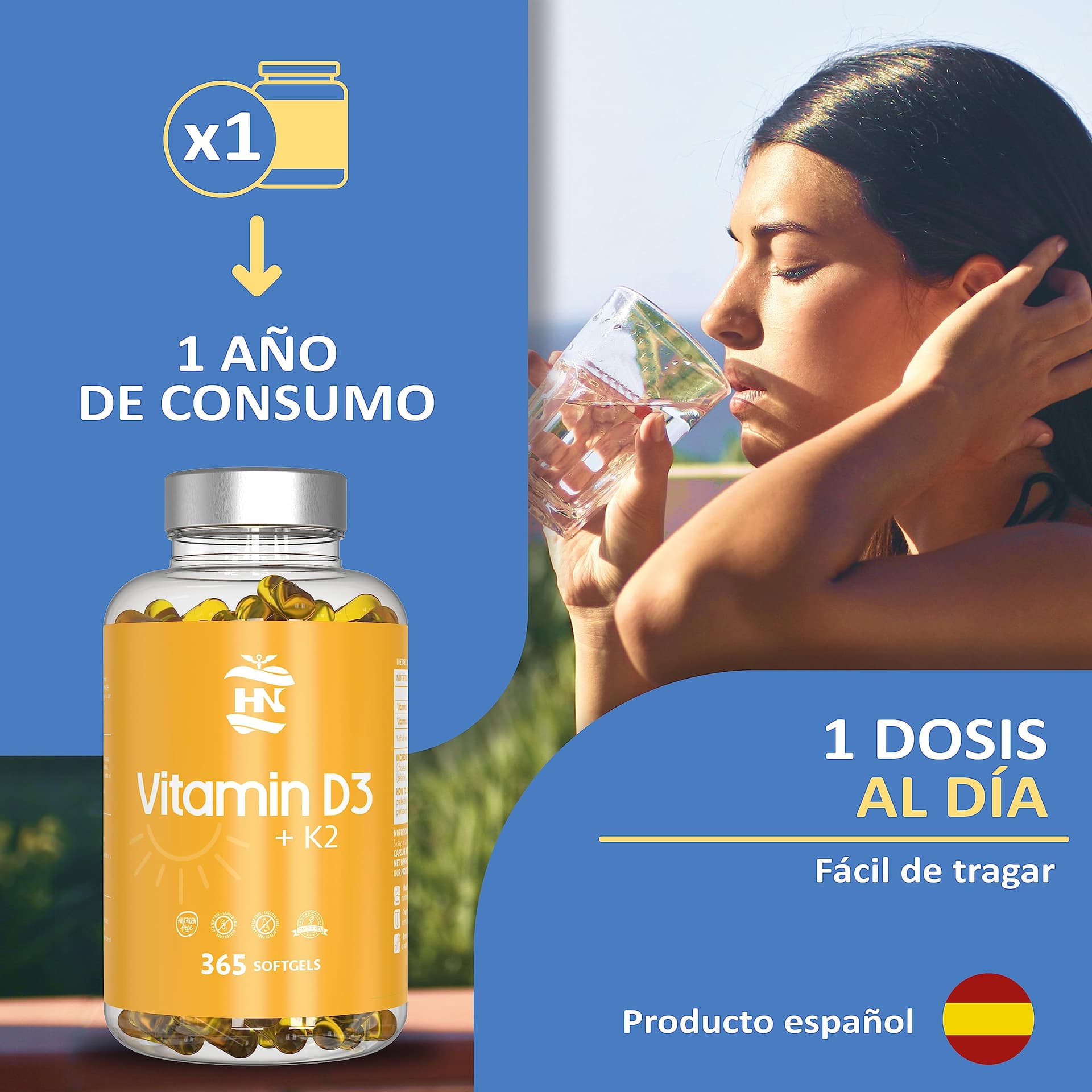 HN - Healthy Nutrition Vitamine D 5000 UI Vitamine D3 K2. 365 Capsules – Bild 6