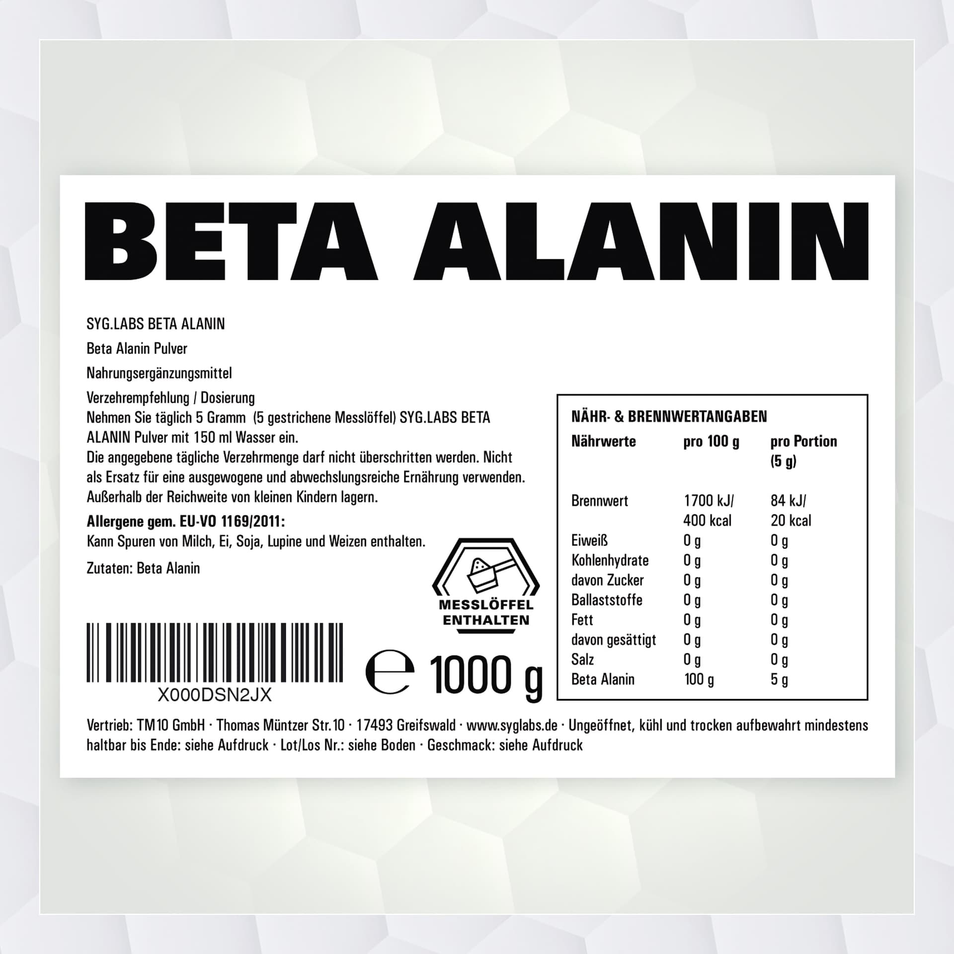Syglabs Nutrition Beta Alanin - 1000g – Bild 4