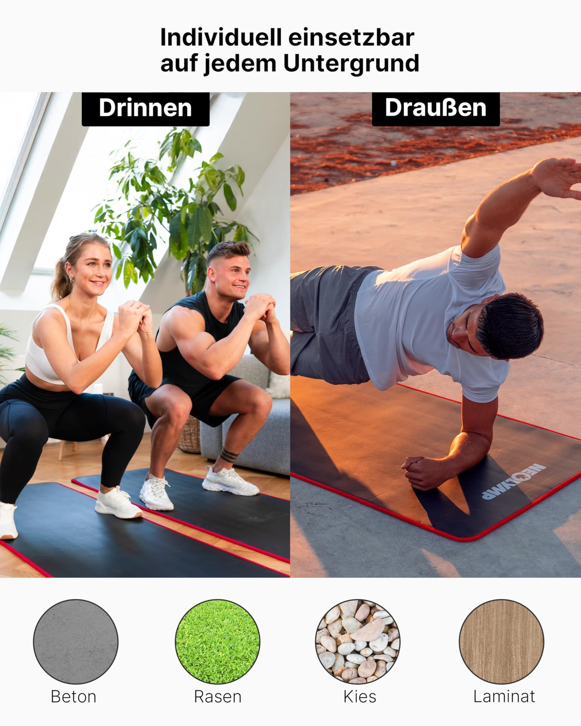 NEOLYMP extra dicke Fitnessmatte rutschfest inkl. Tragegurt – Bild 8